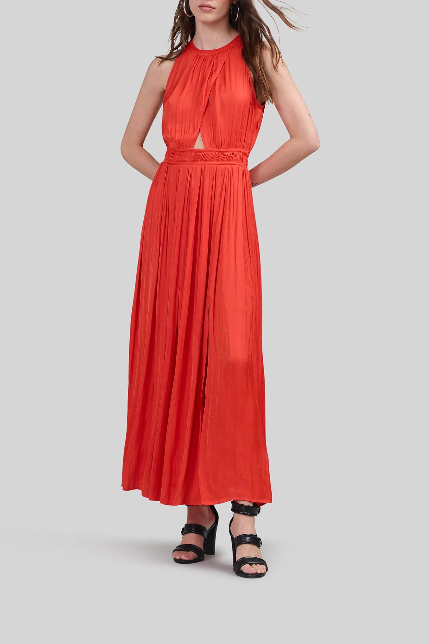 ORANGE RECYCLED LONG DRESS WITH ASYMMETRIC TOP 1