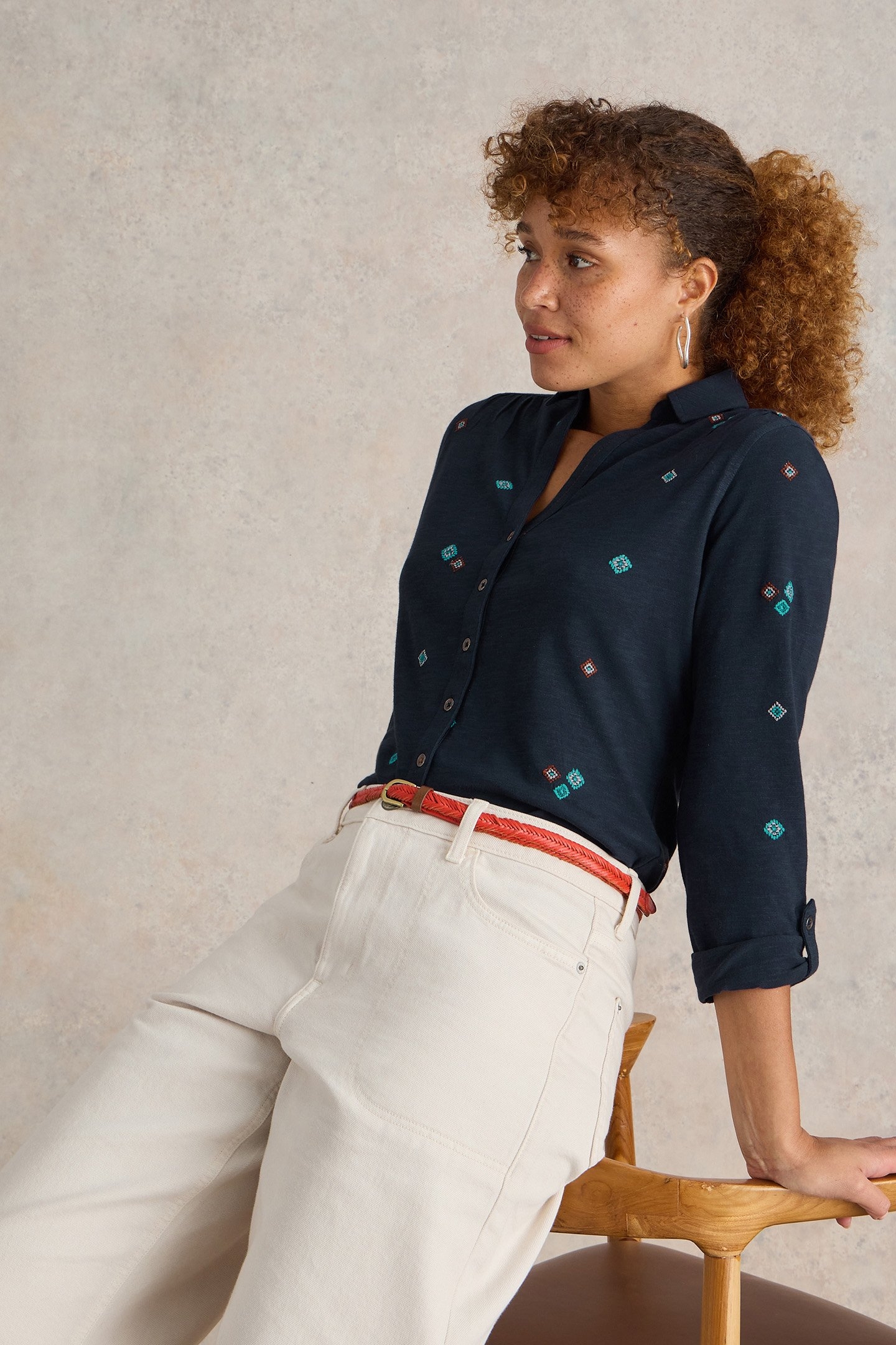 ANNIE EMBROIDERED SHIRT NAVY MULTI 4