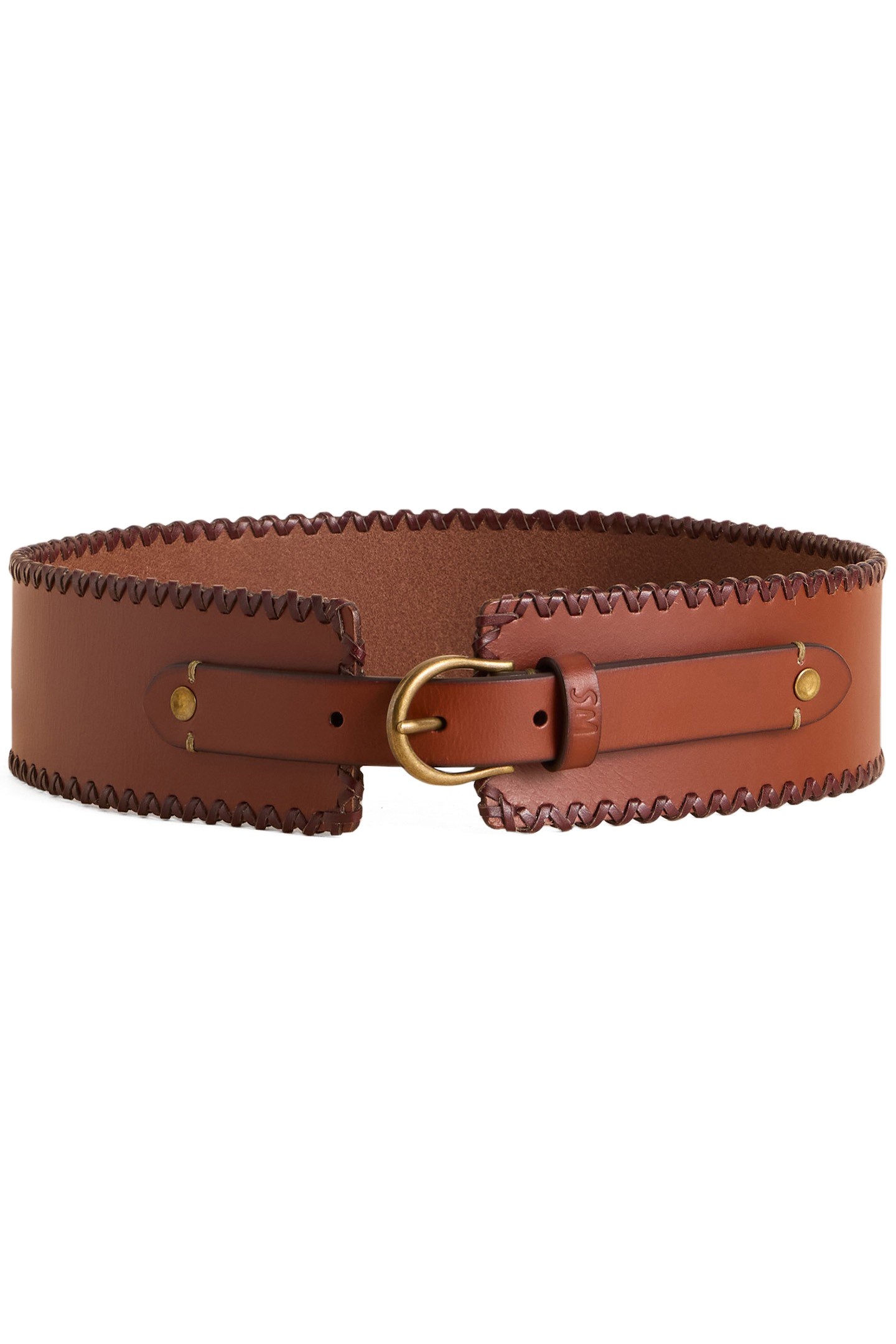 LEATHER CINCH WAIST BELT DARK TAN 2