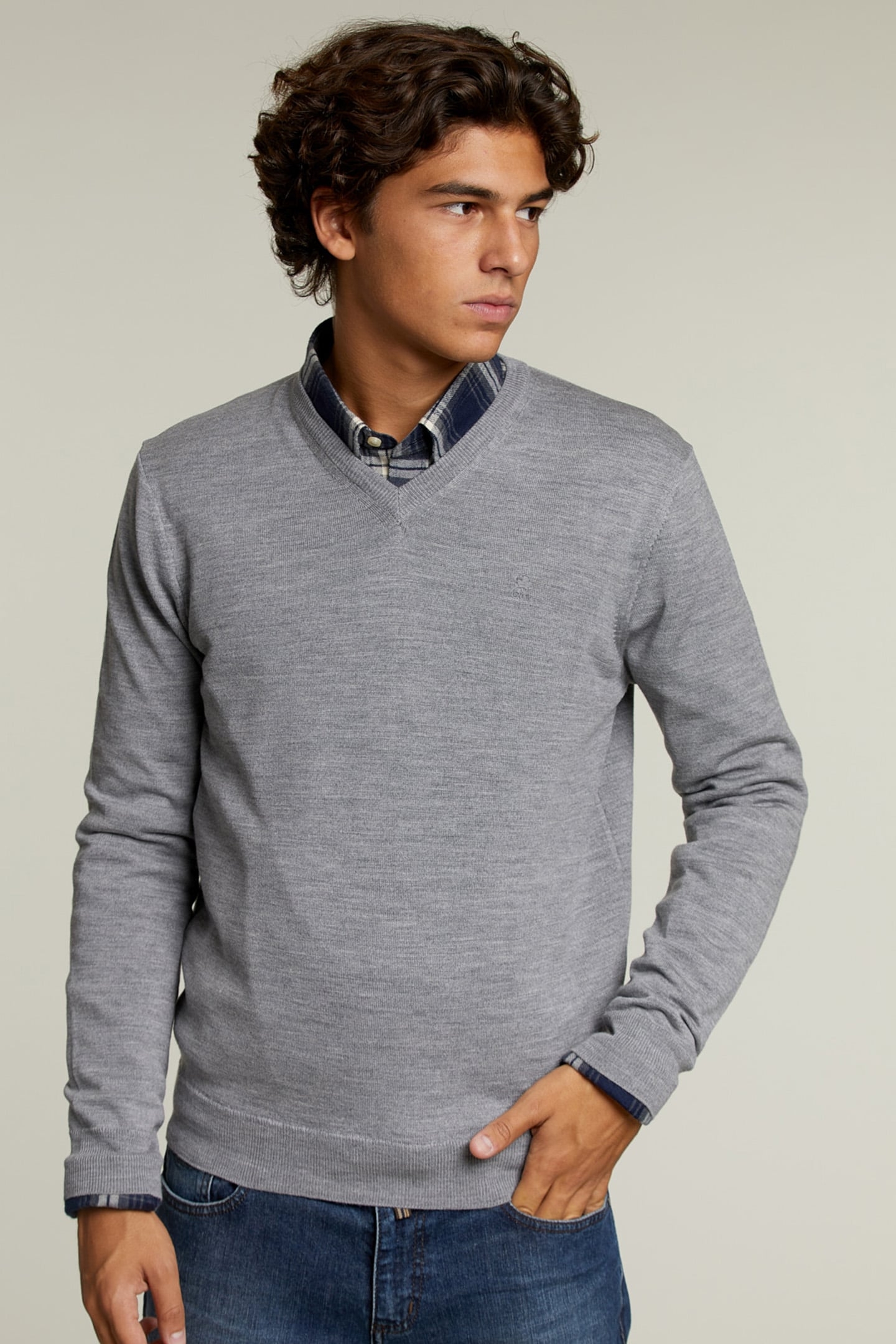 CUSTOM FIT MERINO V-NECK PULLOVER OXFORD MIX 1