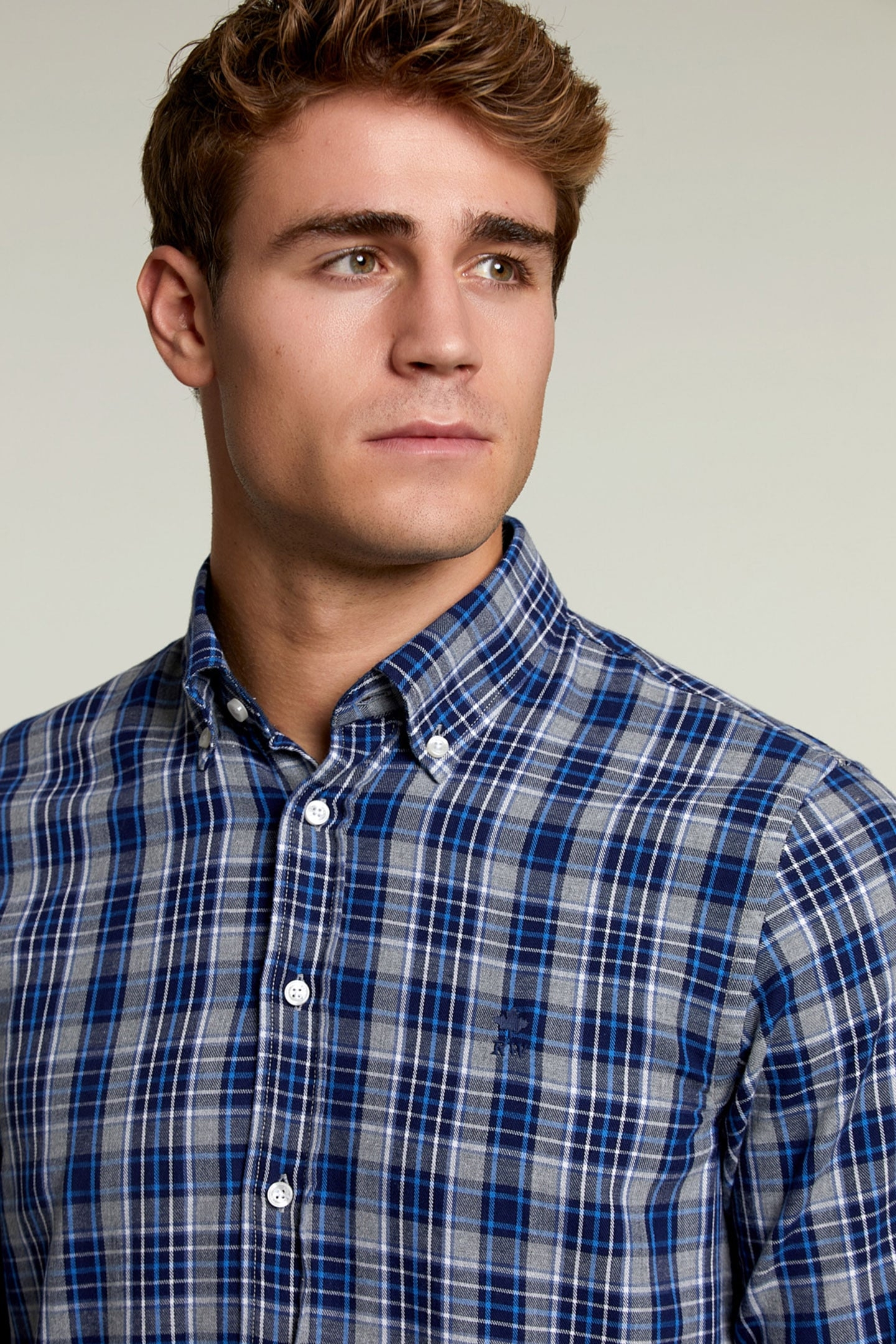CUSTOM FIT CHECKED SHIRT BLUE/GREY 3