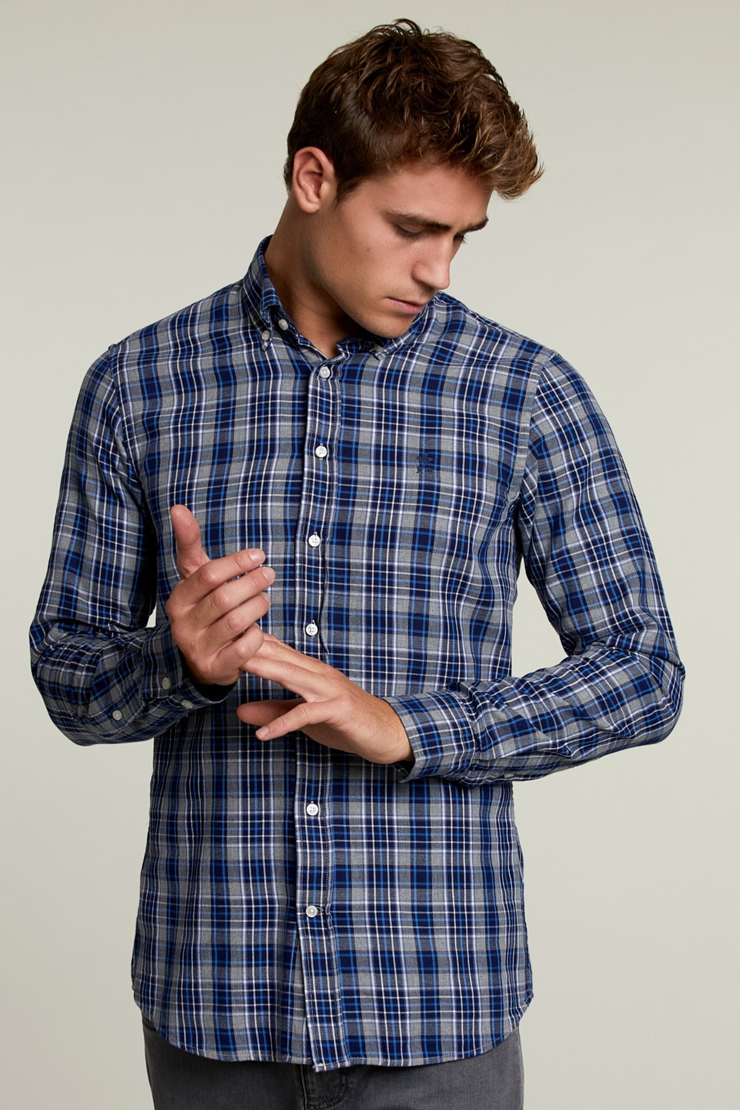 CUSTOM FIT CHECKED SHIRT BLUE/GREY 1