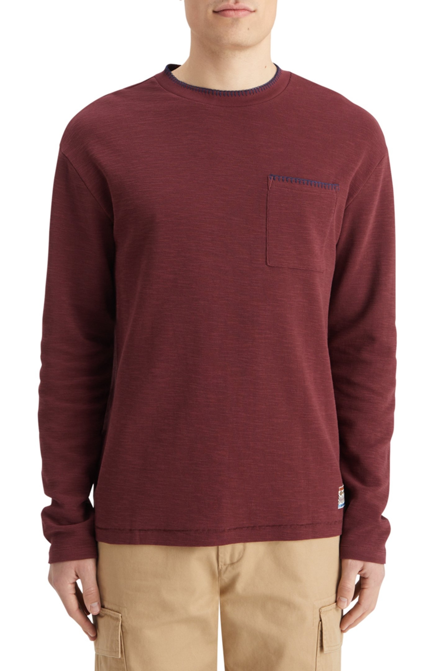 RELAXED FIT BLANKET STITCH SLUB LONGSLEEVE T-SHIRT WINE 1