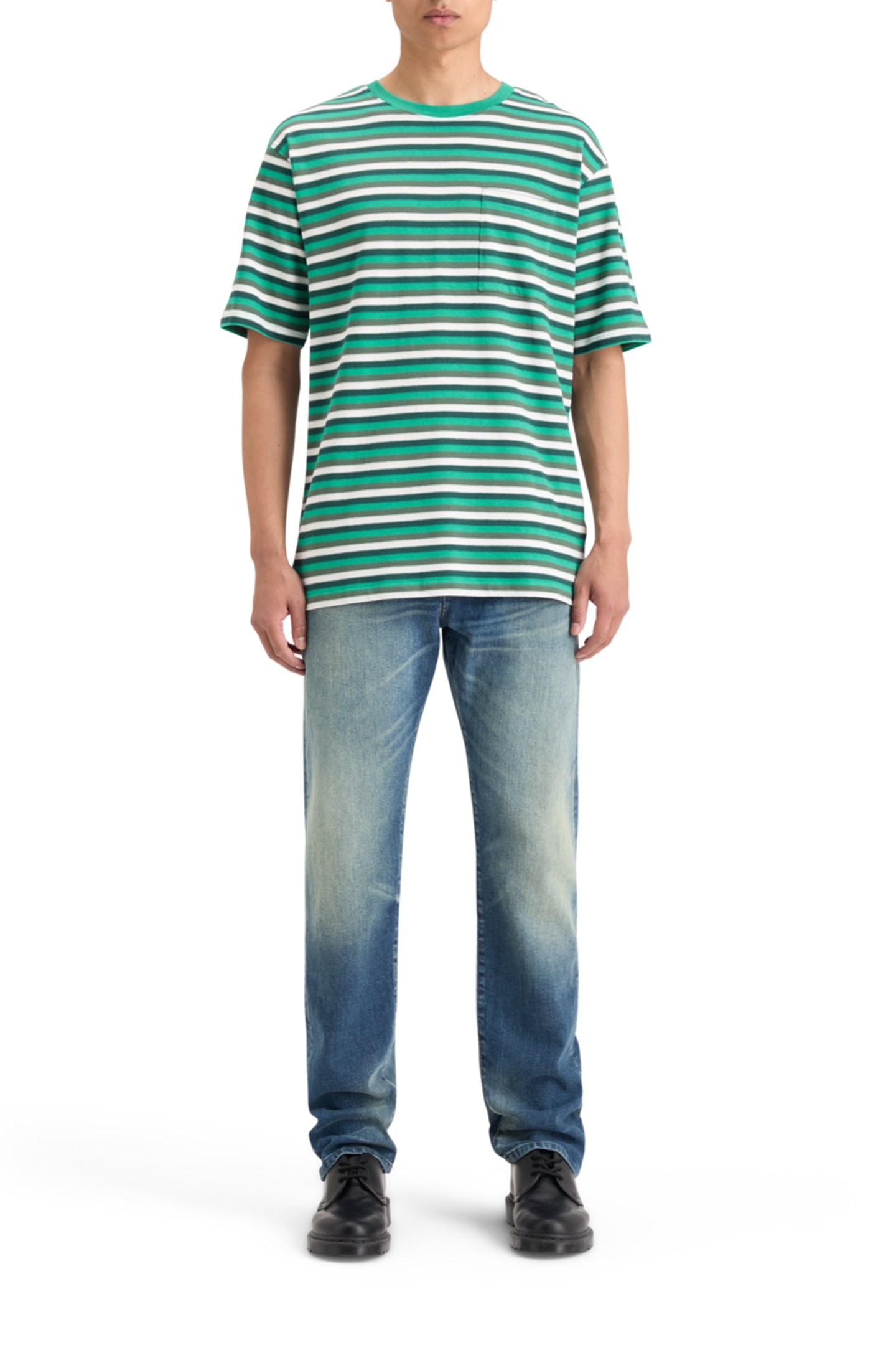 RELAXED FIT STRUCTURE STRIPE T-SHIRT GREEN WHITE MULTI STRIP 3