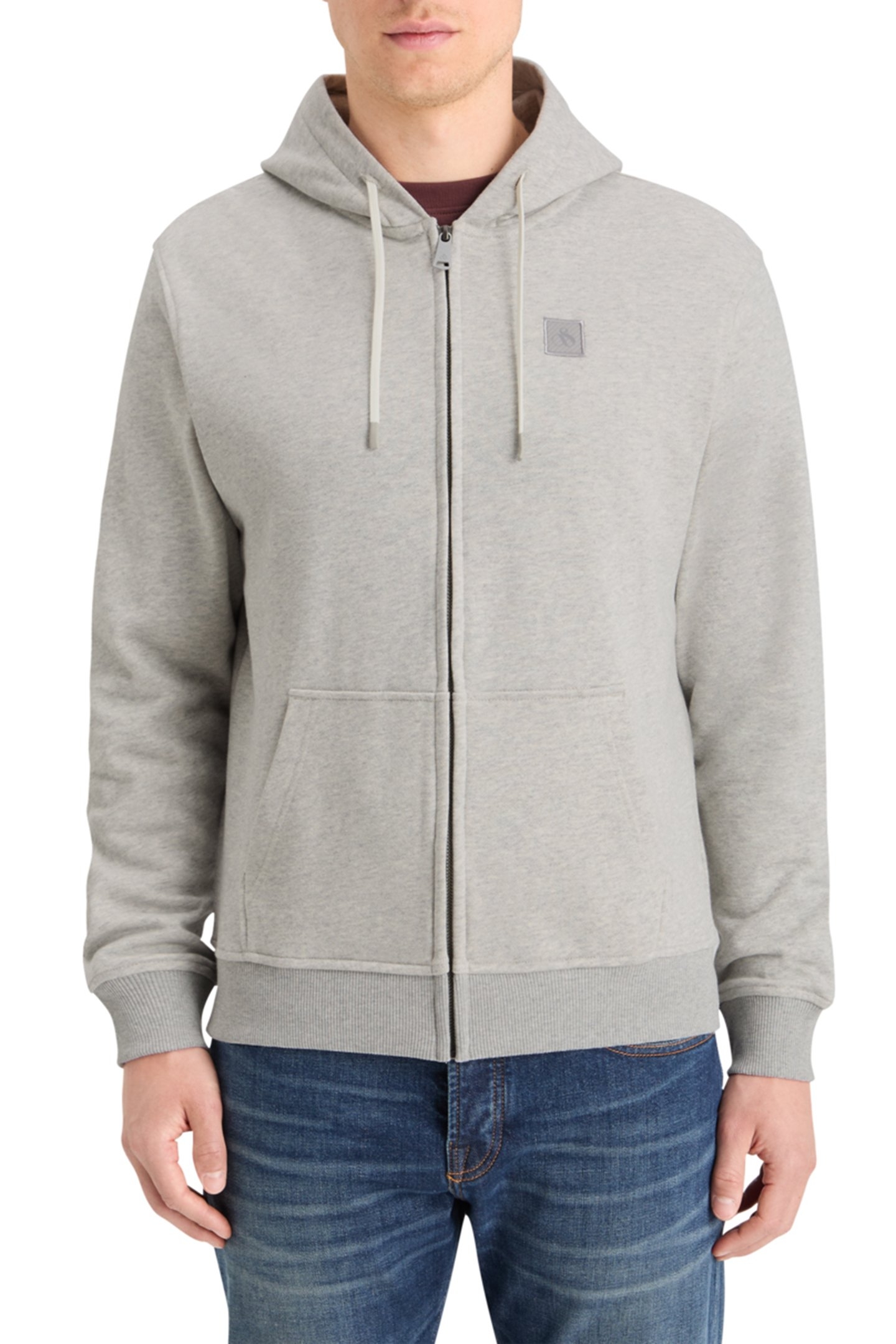ESSENTIAL LOGO BADGE ZIP-THROUGH HOODIE GREY MELANGE 1
