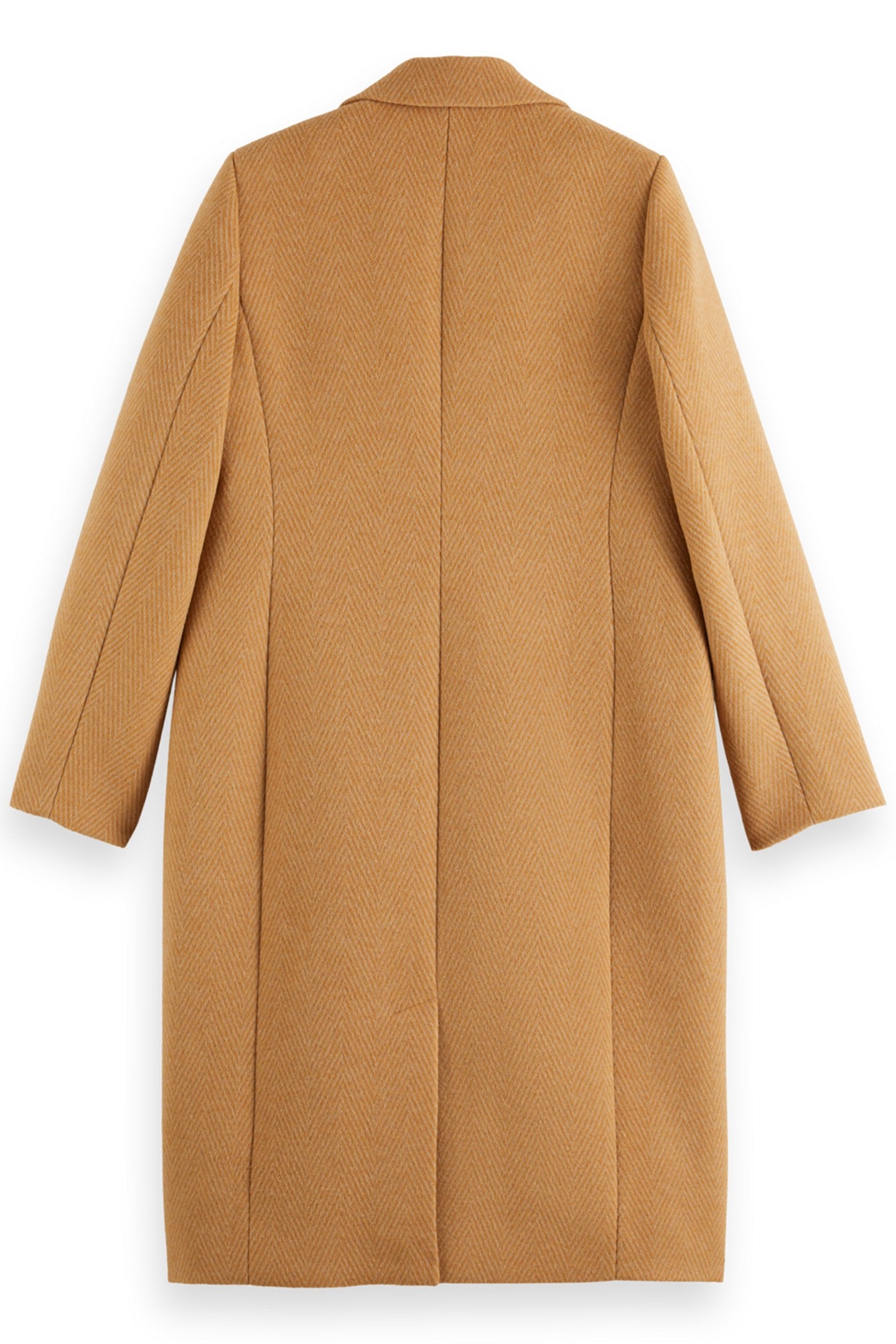 SINGLE BREASTED HERRINGBONE WOOL BLEND TAILORED COAT TABACCO 4