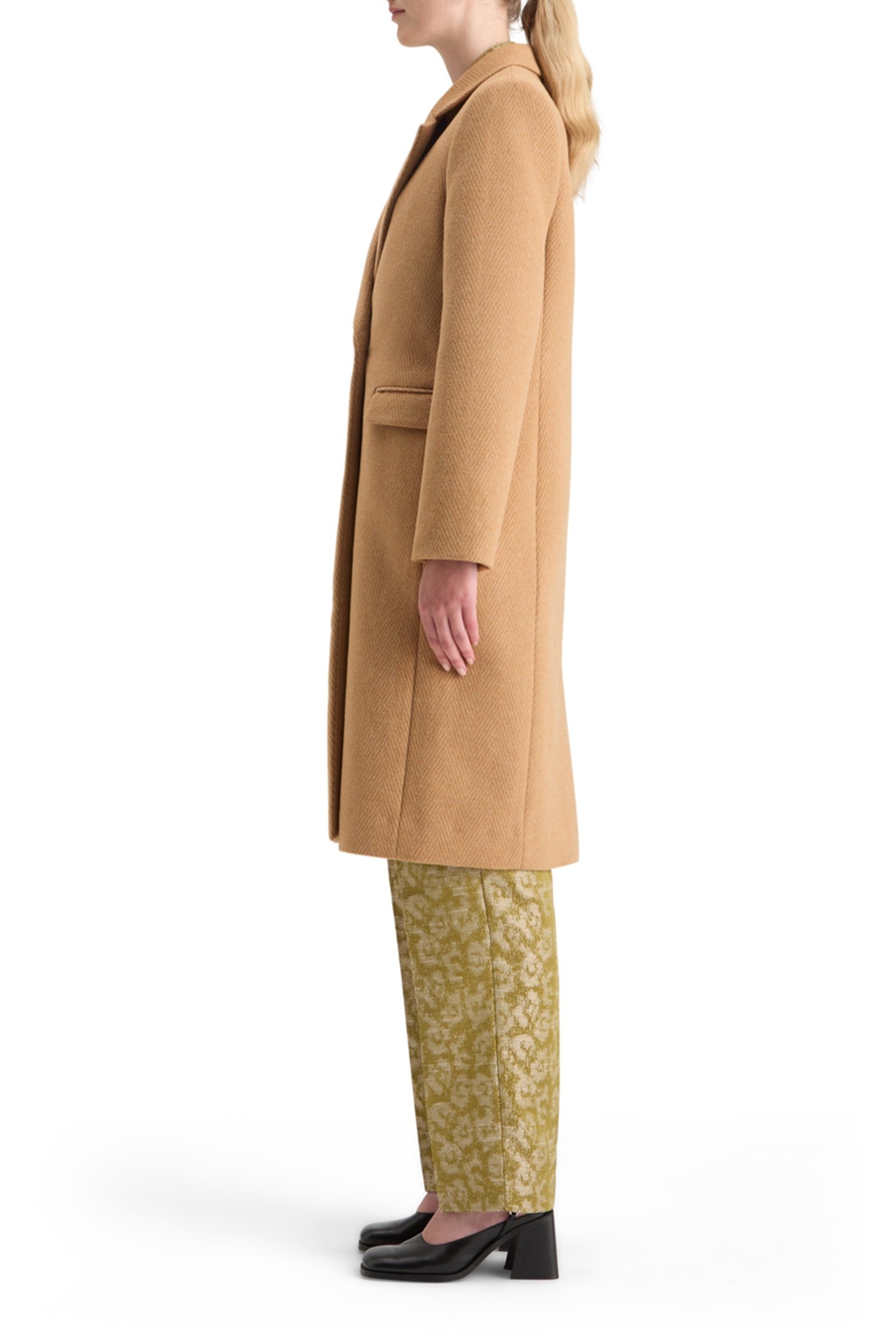 SINGLE BREASTED HERRINGBONE WOOL BLEND TAILORED COAT TABACCO 6