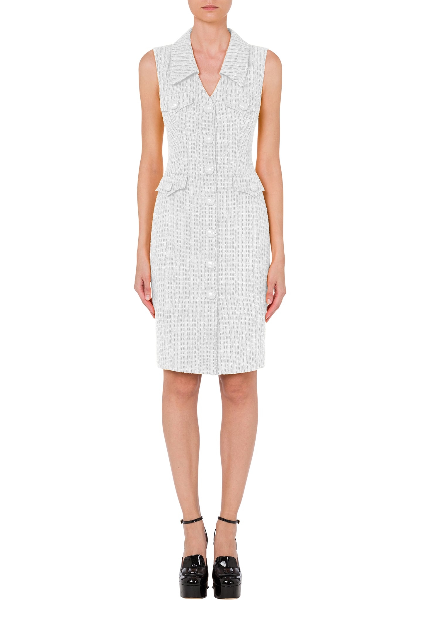 TEDDY BUTTONS TWEED DRESS WHITE 1