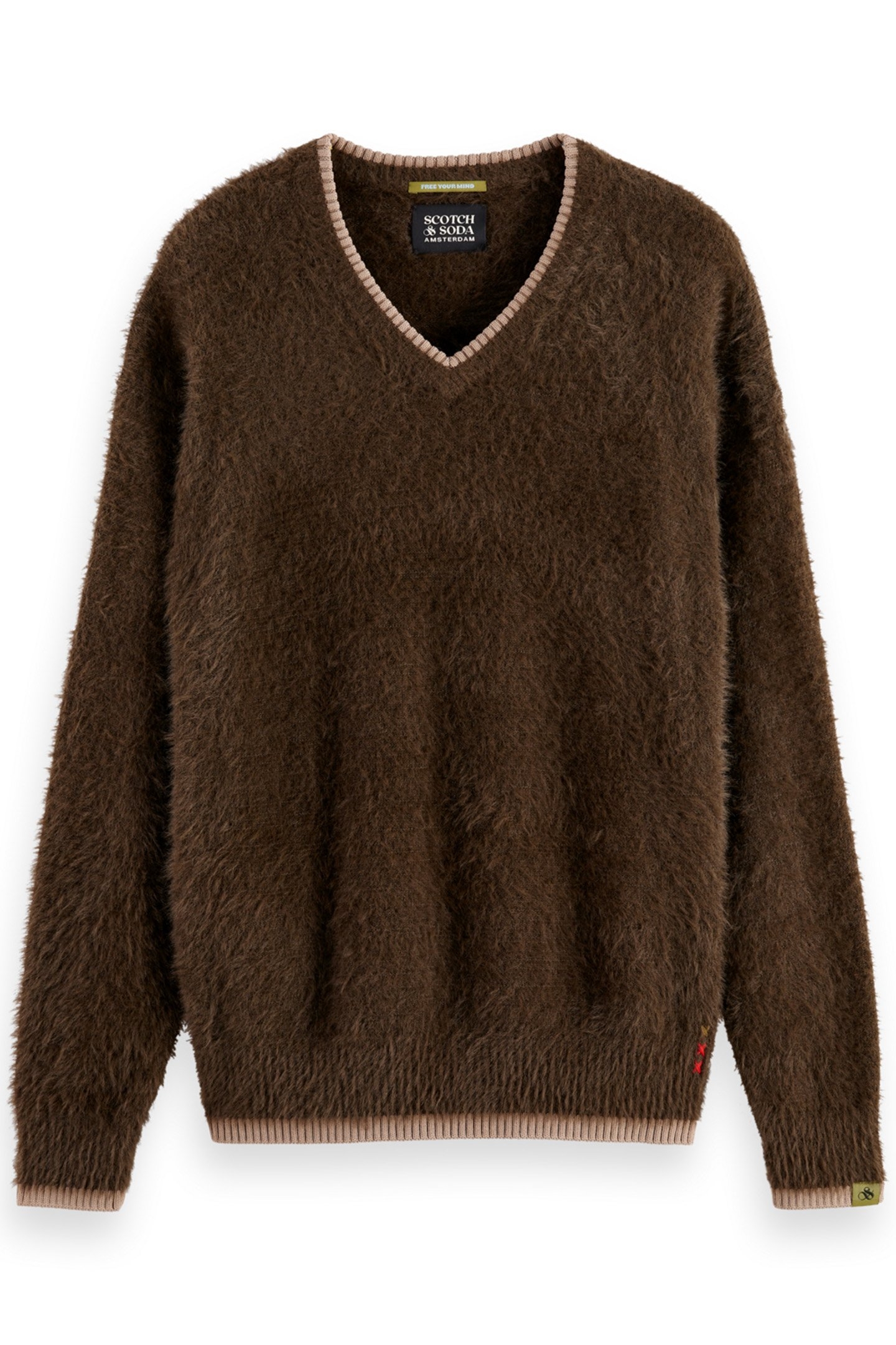 HAIRY V-NECK EXTRA DROPPED SHOULDER SWEATER COFFEE 1
