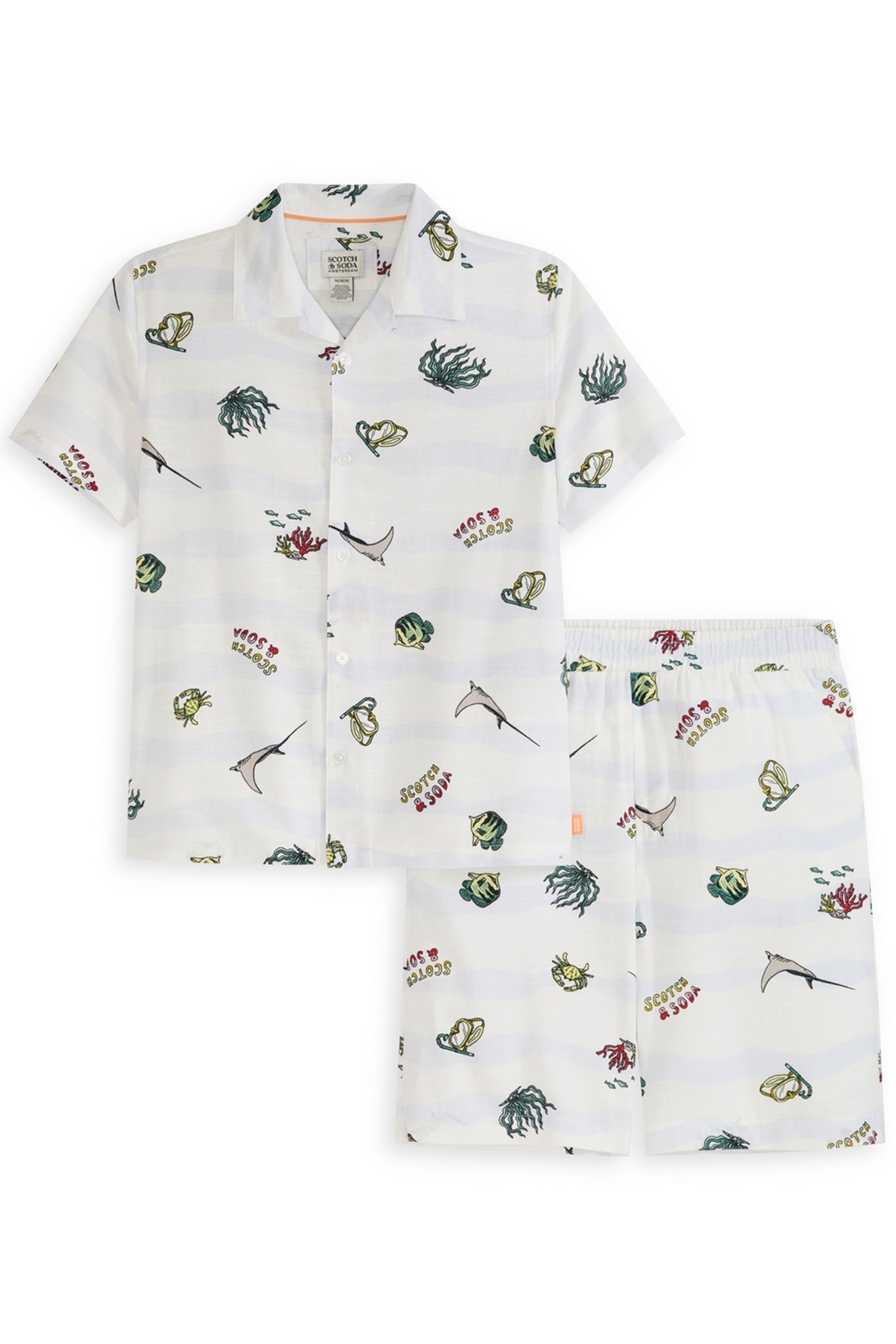 BOYS 2PC PRINTED WOVEN BUTTON UP SHIRT & SHORT SET WHITE TRA 1