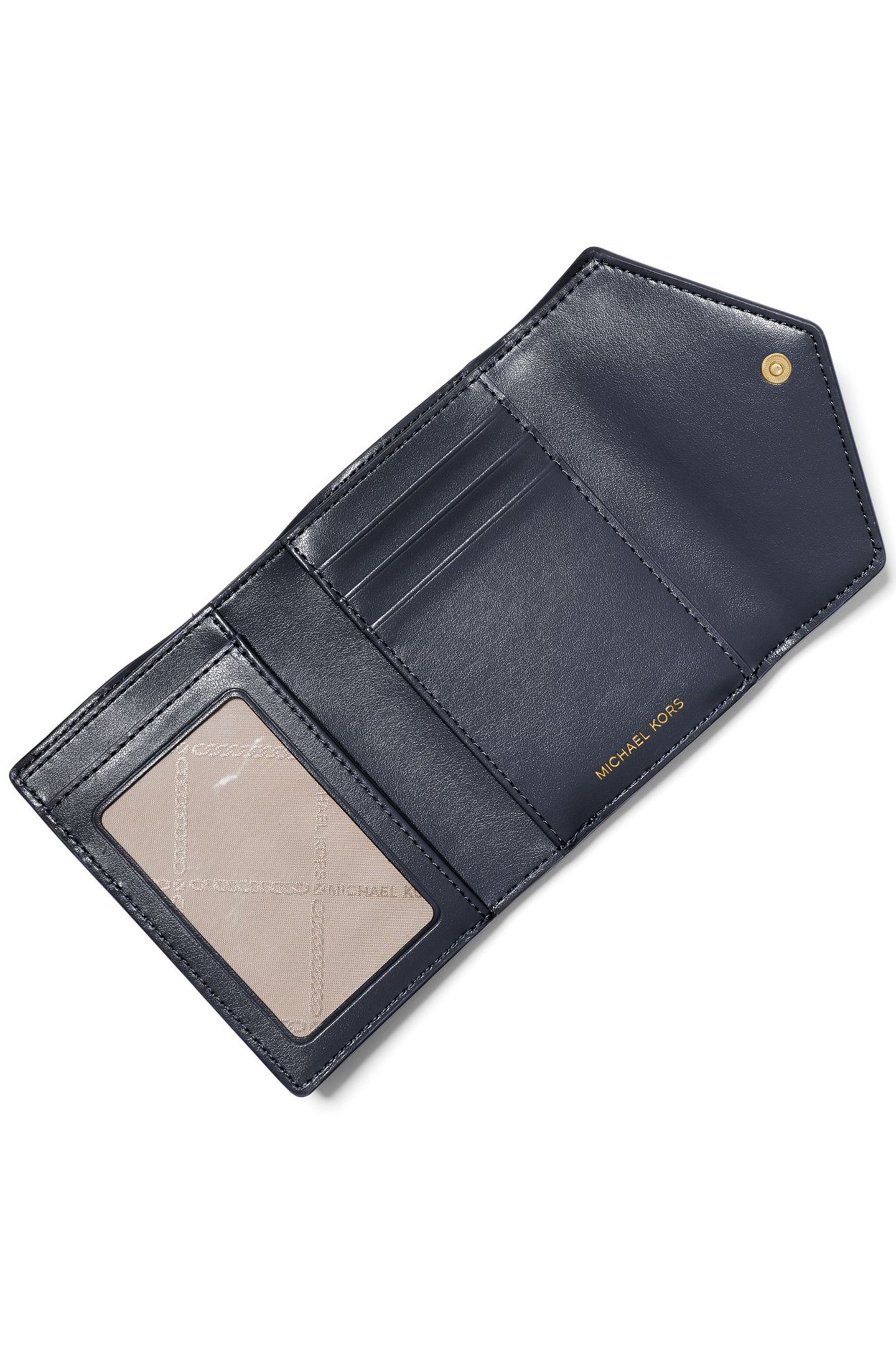 FOLDED ENVELOPE PURSE IN NAVY WITH GOLD LOGO 3