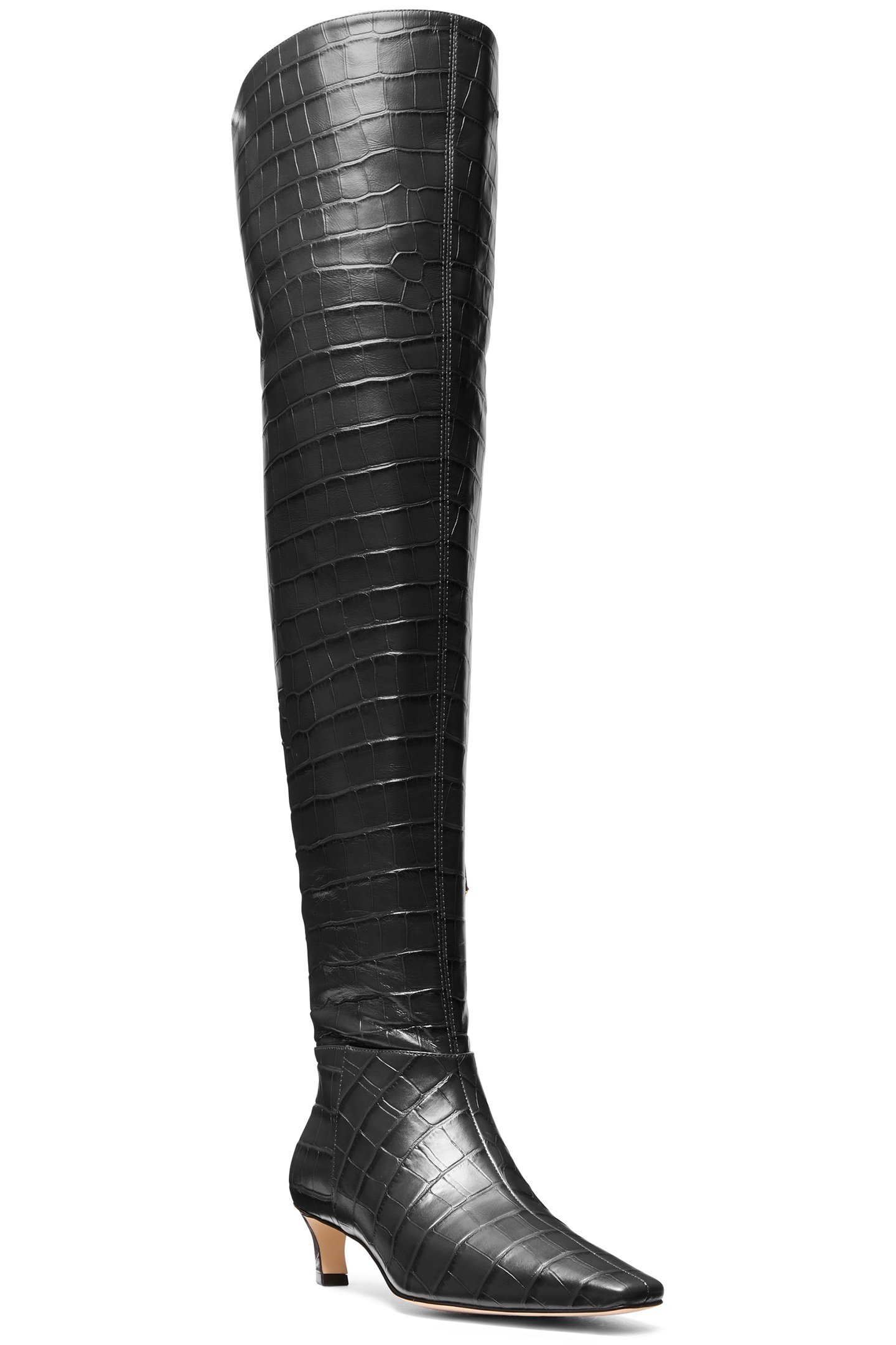 COSMO KITTEN HEEL THIGH HIGH BOOT IN BLACK CROC 2