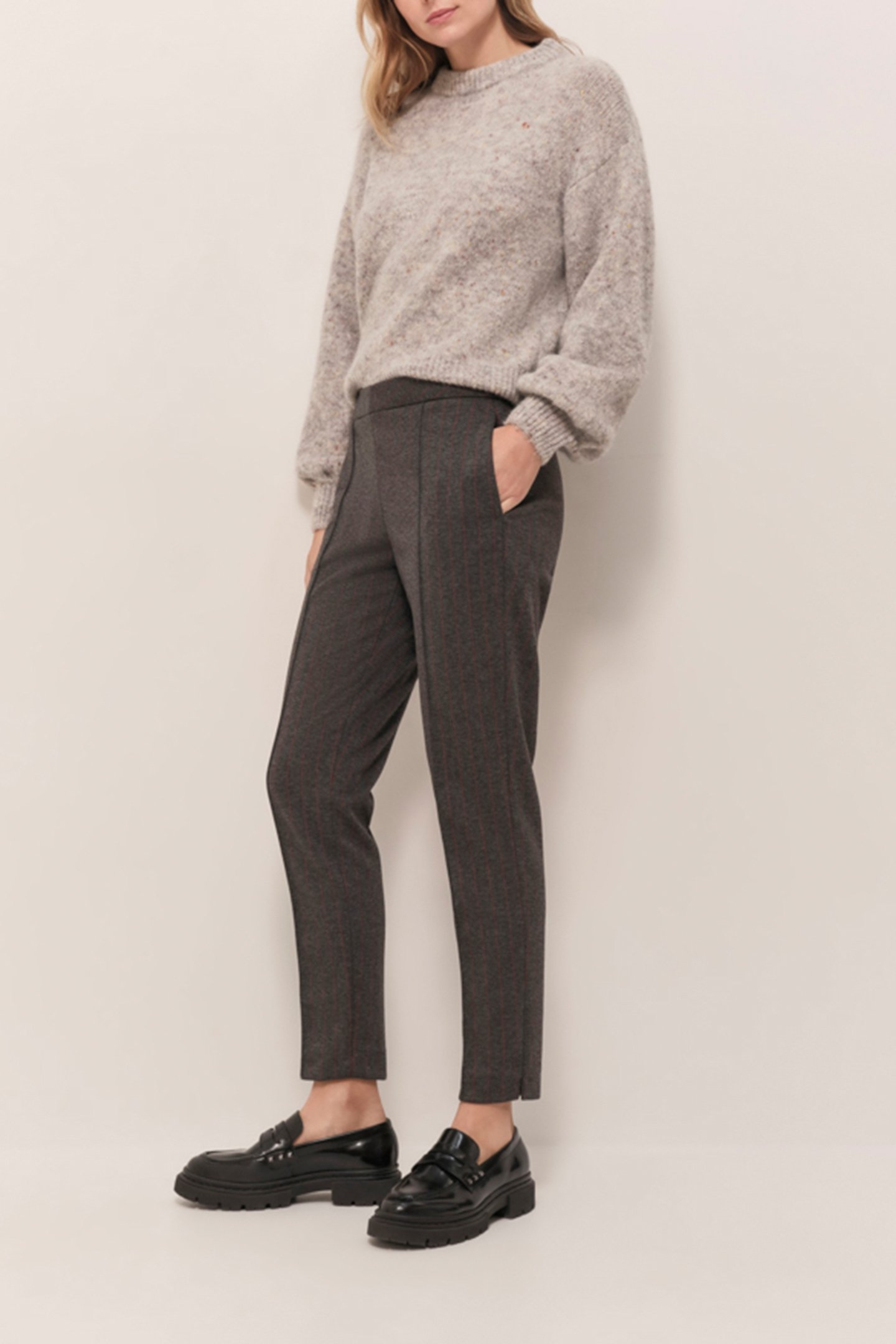 PAN - CHARCOAL GREY MILANO KNITTED CIGARETTE TROUSERS WITH 7 5