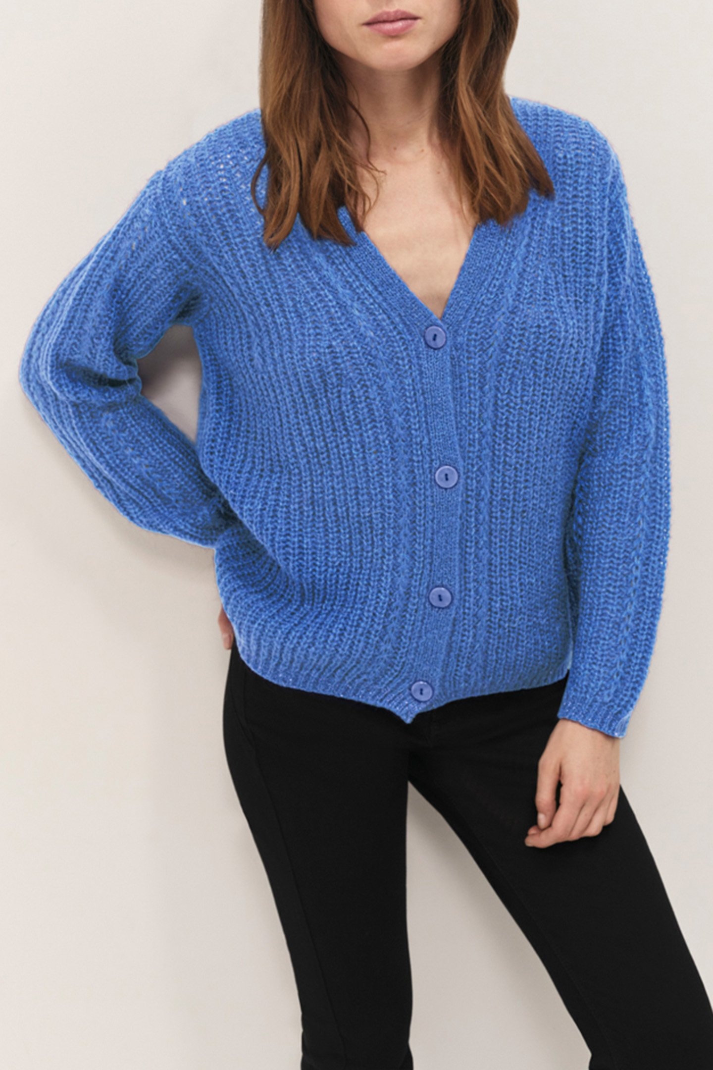 TIM - CELESTE BLUE KNITTED DEEP V-NECK CARDIGAN 5