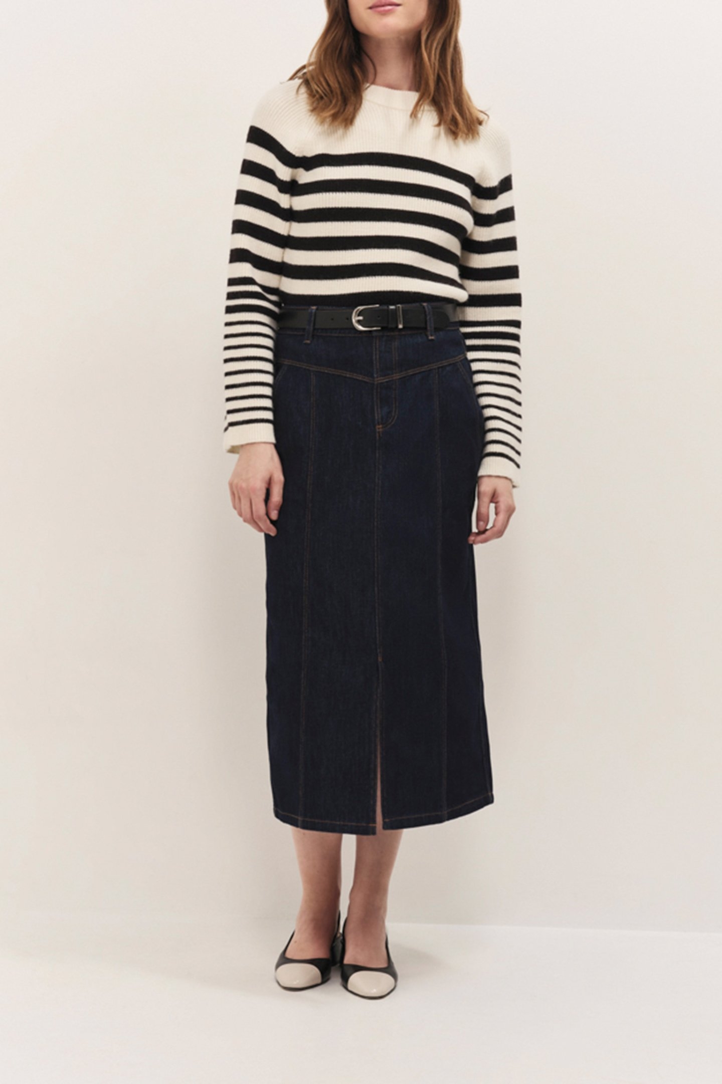 TANIA - IVORY KNITTED SAILOR JUMPER WITH BLACK STRIPES 1
