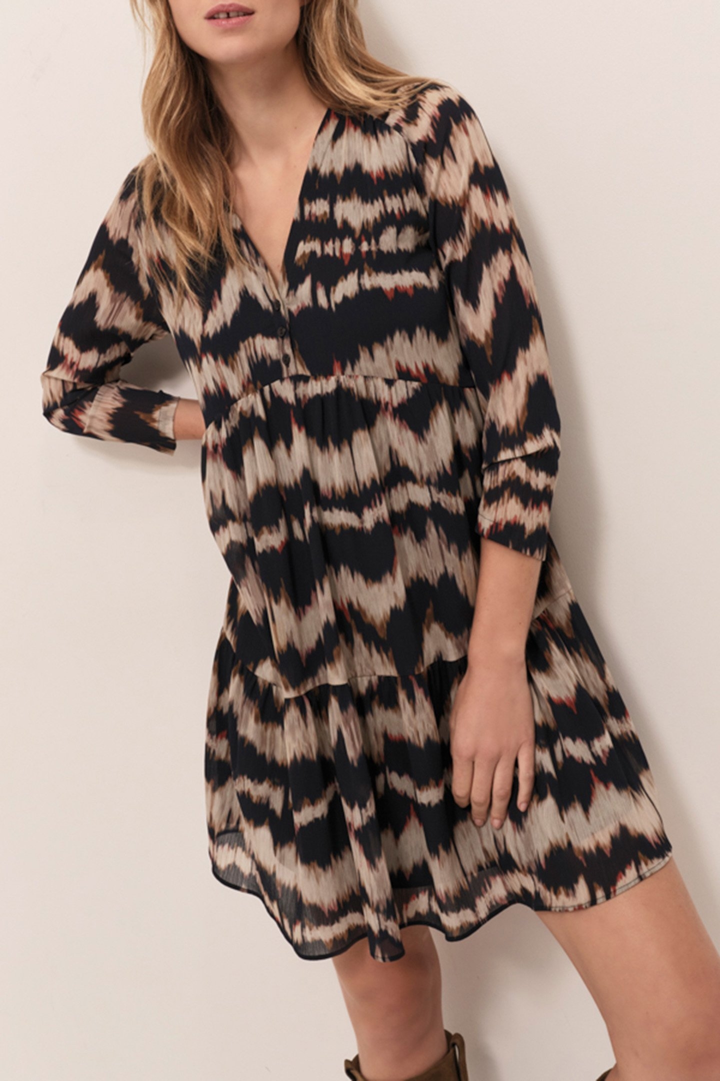 RISOTA - CHOCOLATE DRESS WITH ARTY STRIPES 1