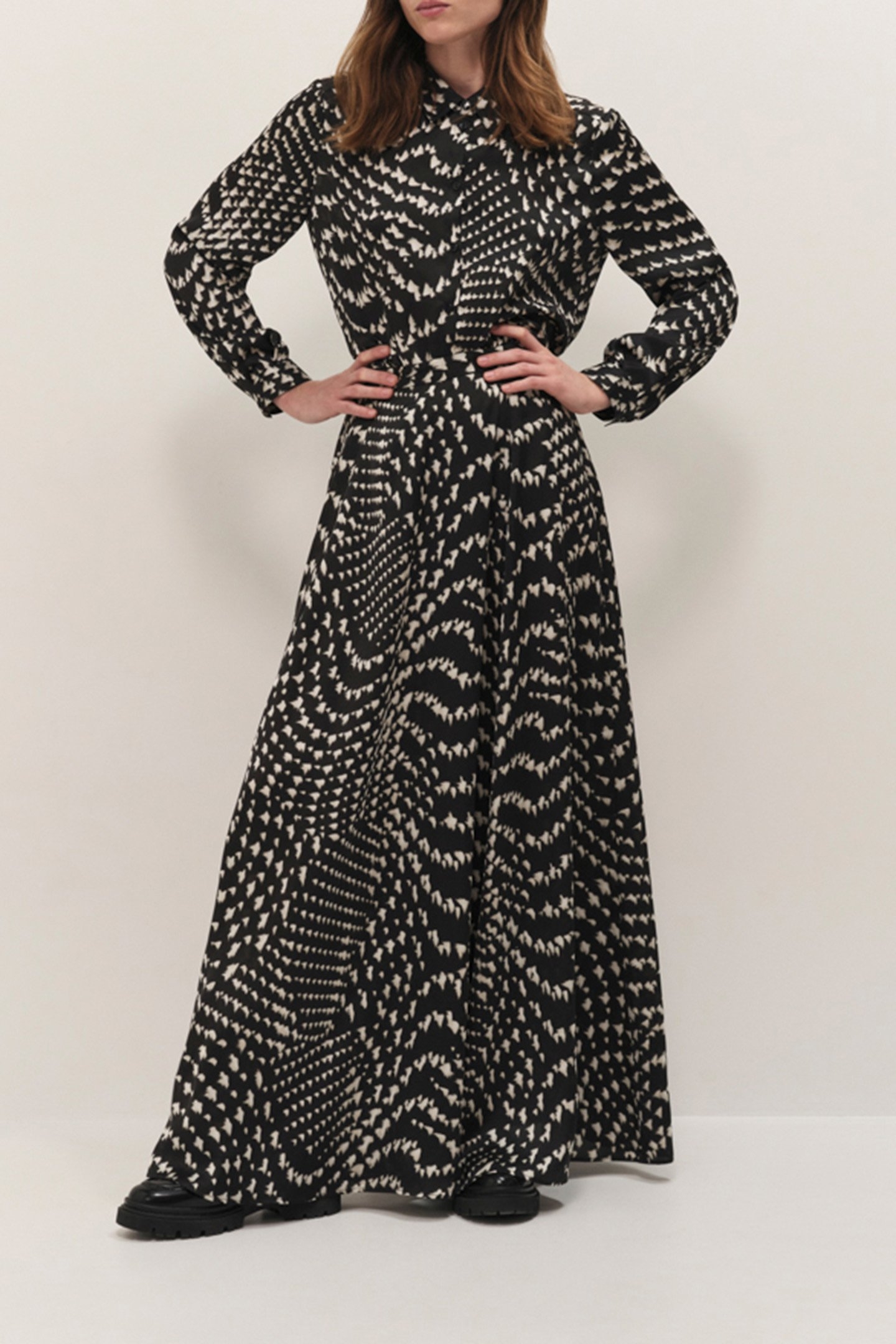 CHRISTA - BLACK OPTICAL PRINT SHIRT 1