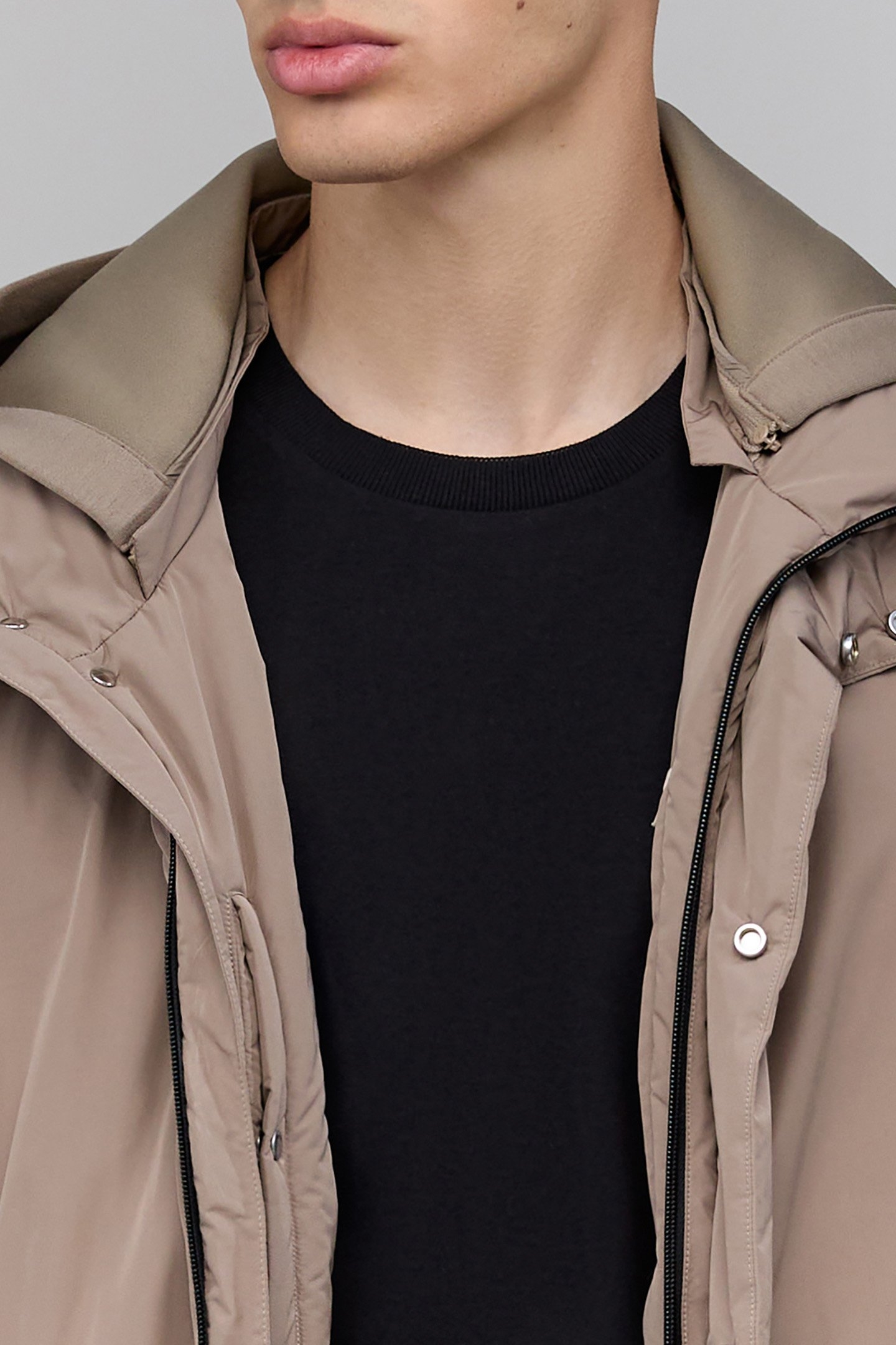 GREIGE PADDED JACKET WITH DETACHABLE NEOPRENE HOOD 6