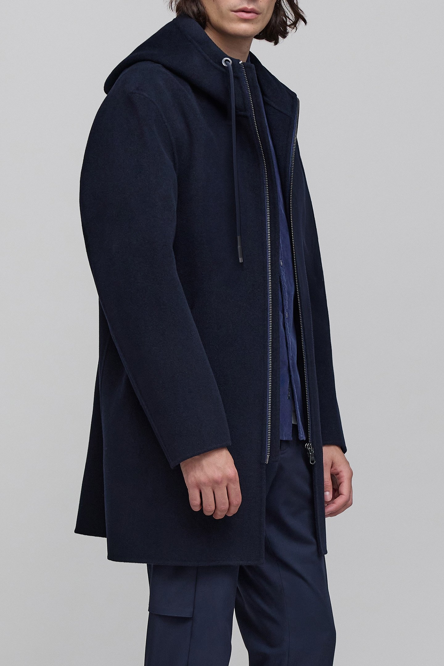 NAVY WOOL HOODED COAT 5