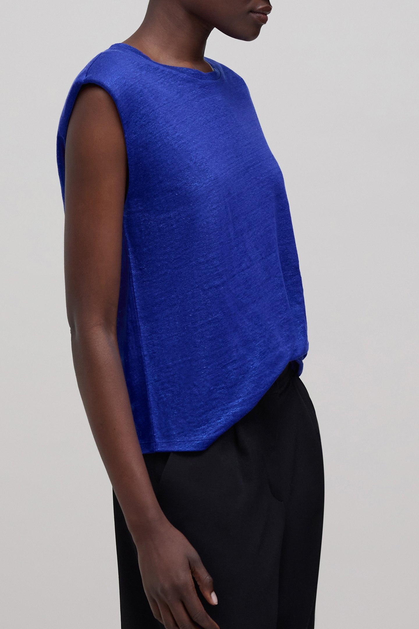 ELECTRIC BLUE LINEN FOIL KNIT TEE-SHIRT 5