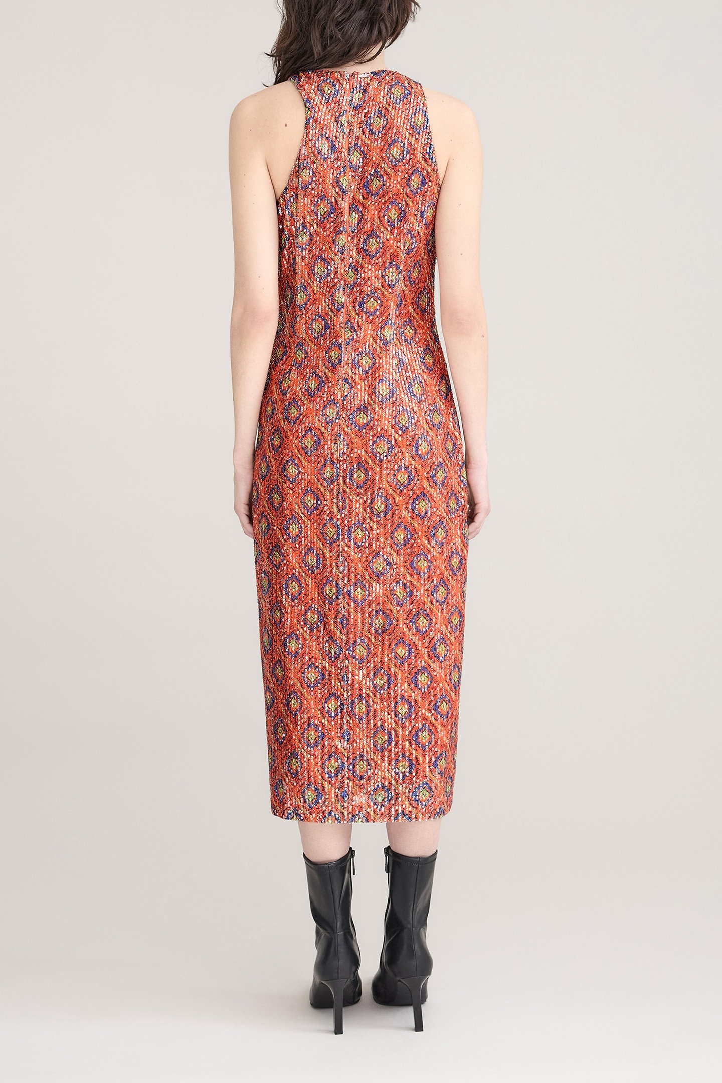 SEQUIN-EMBROIDERED ARABESQUE PRINT MELON MIDI DRESS FOR WOME 2