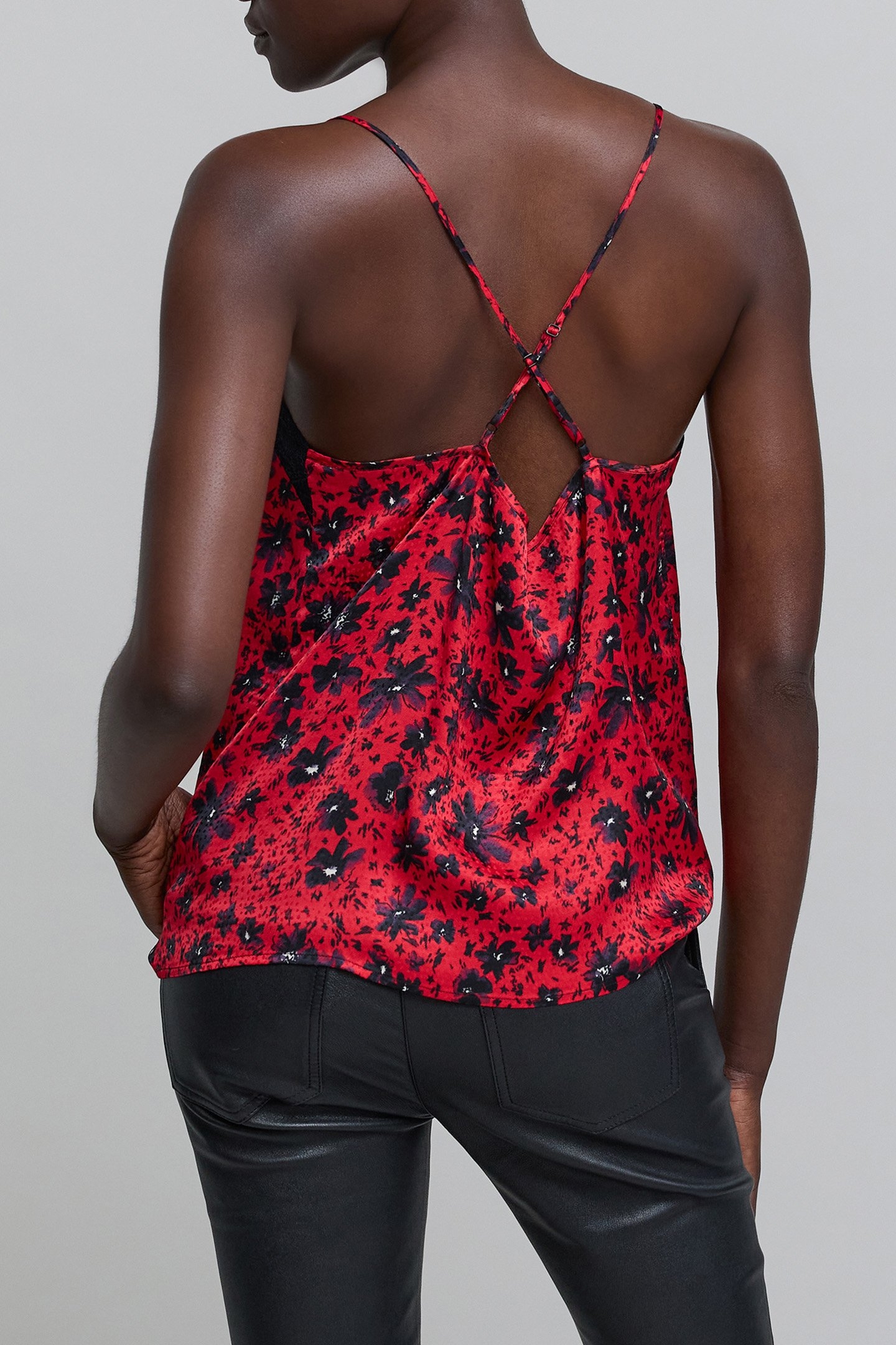 RED FLORAL PRINT CAMISOLE WITH THIN STRAPS 2