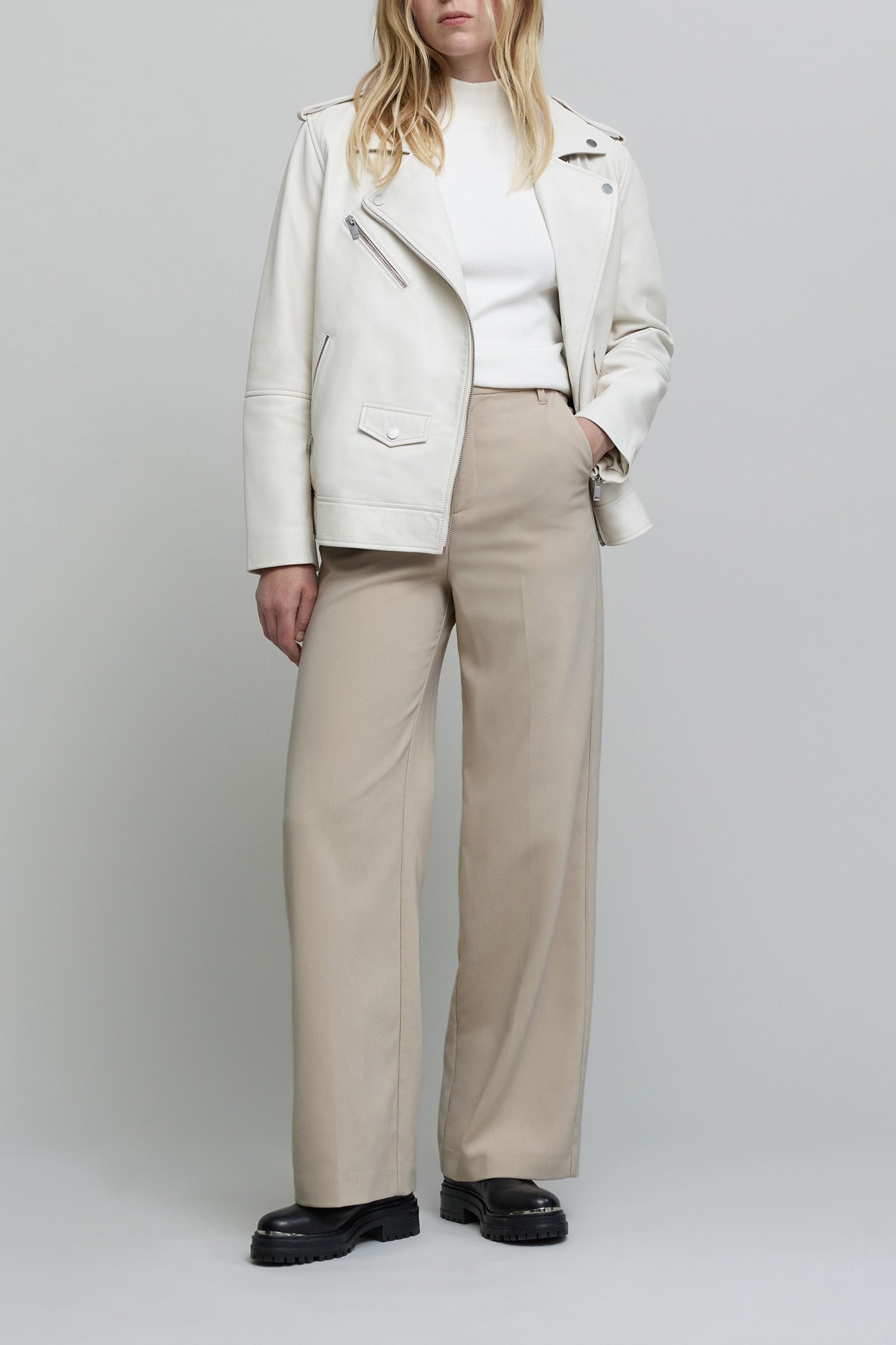 BEIGE RECYCLED POLYESTER SUIT PANTS 3