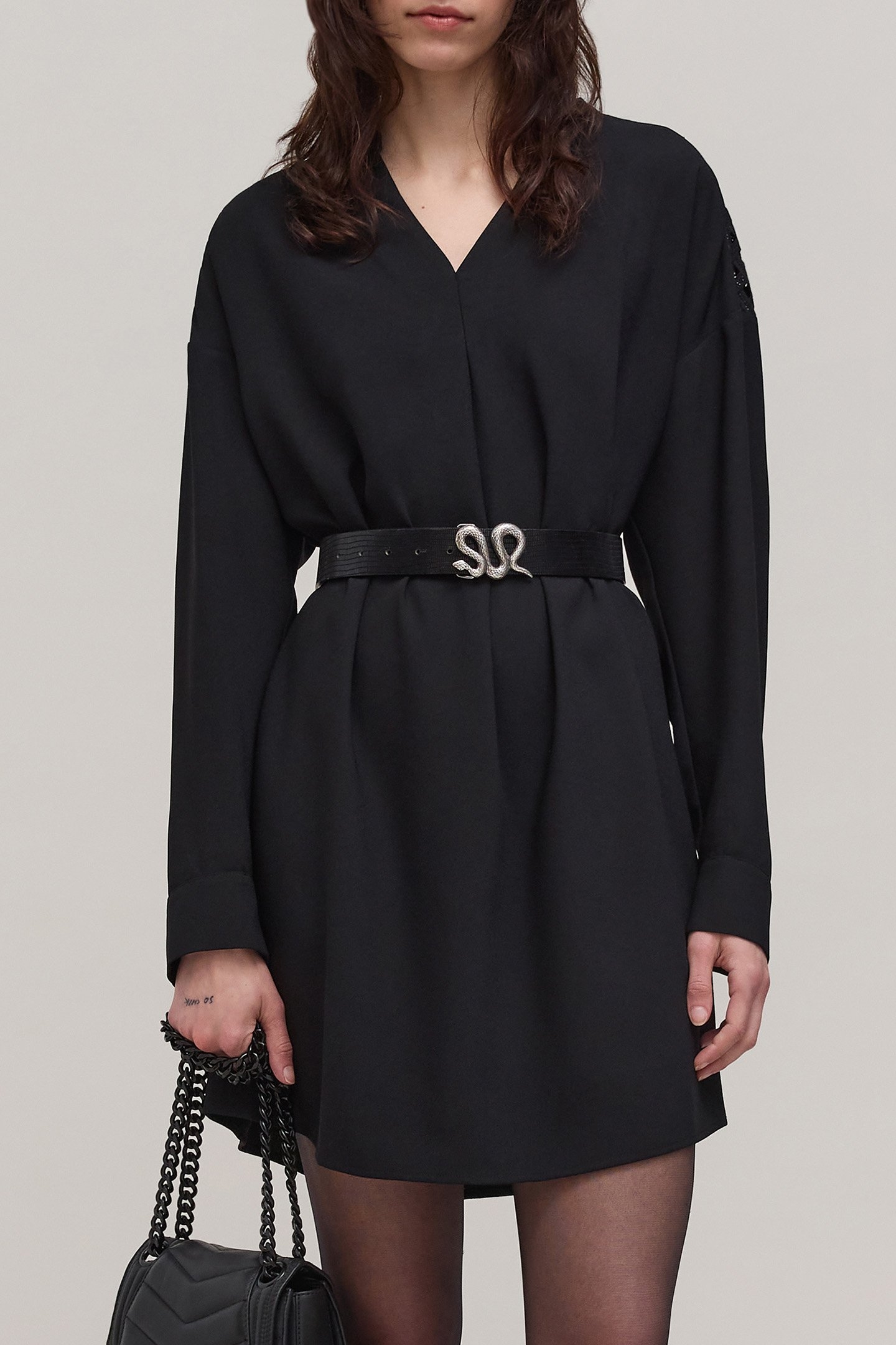 BLACK DRESS WITH LACE GUIPURE SLEEVES 1