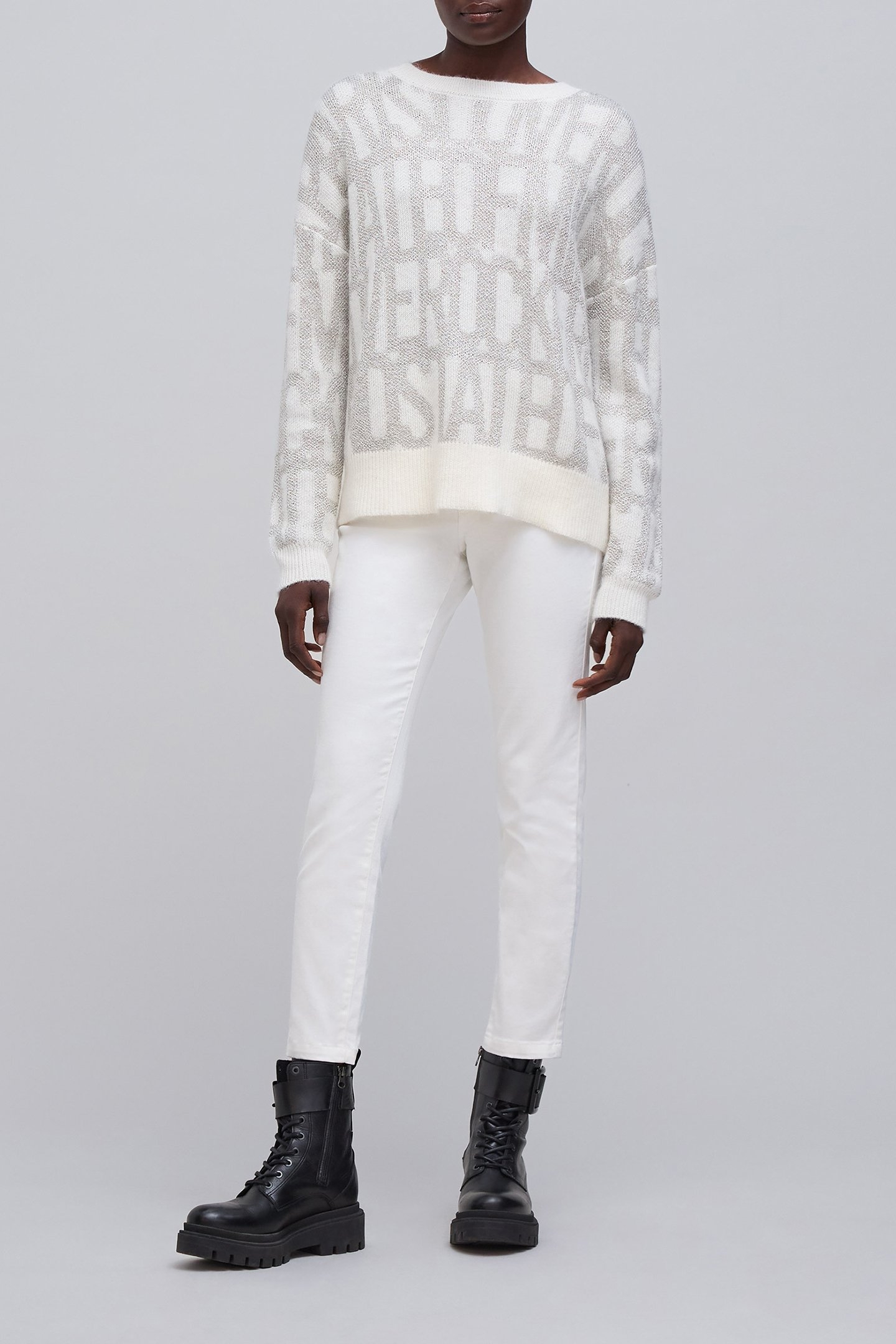 ECRU JACQUARD KNIT SWEATER WITH LUREX PATTERN 3