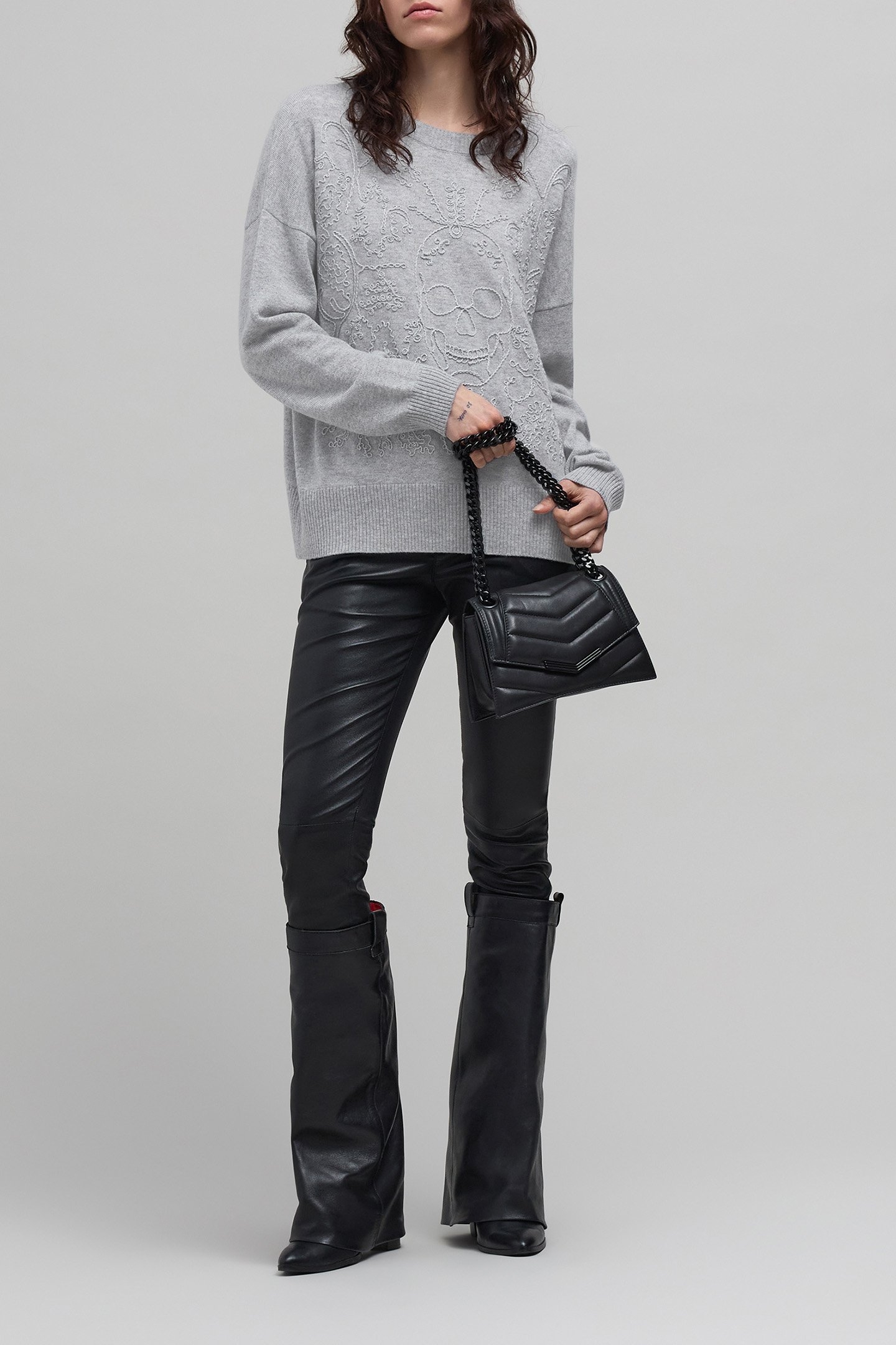 GREY KNIT SKULL SWEATER 4