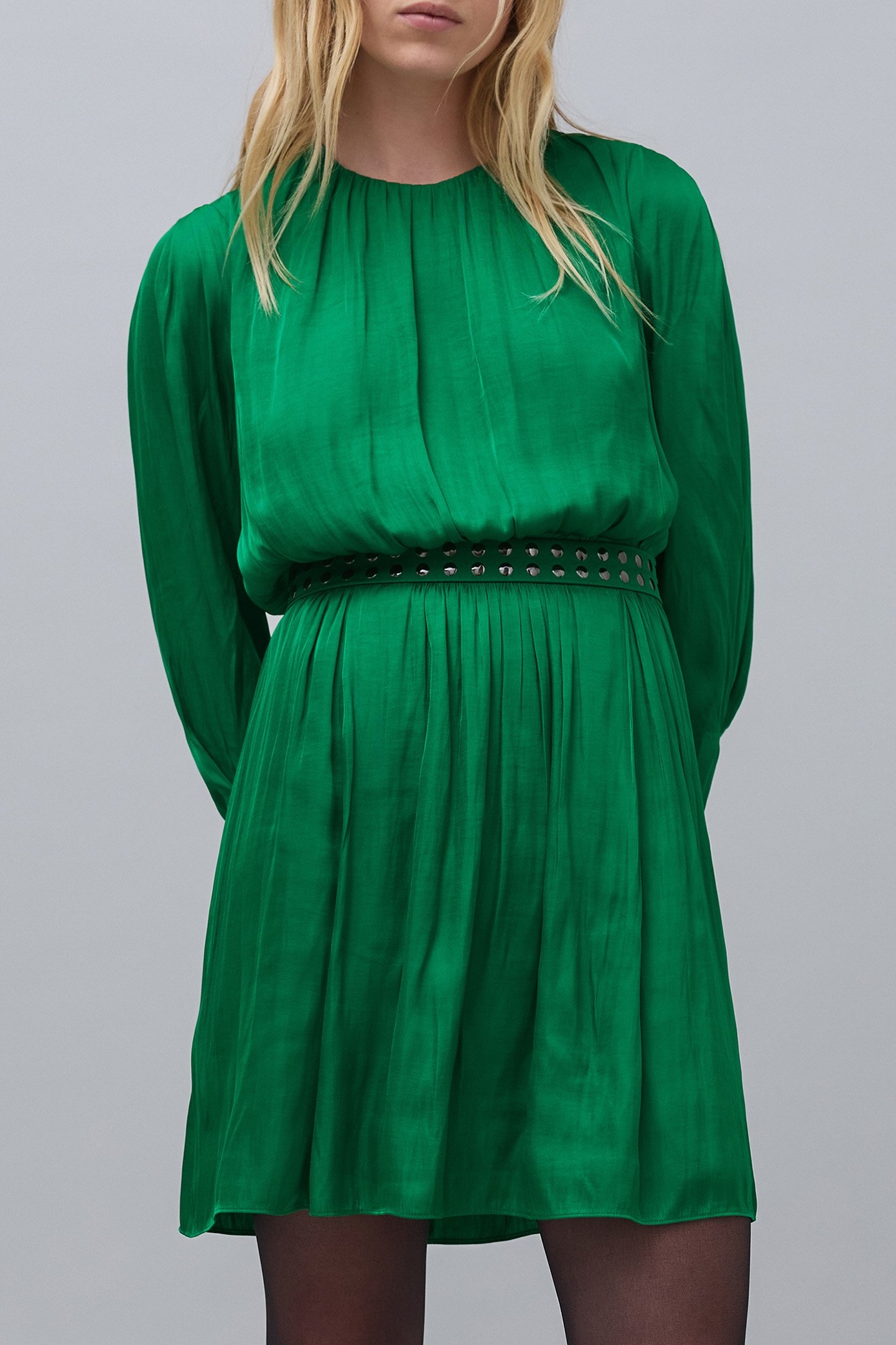 GREEN PRE-WRINKLED STUDDED DRESS 1