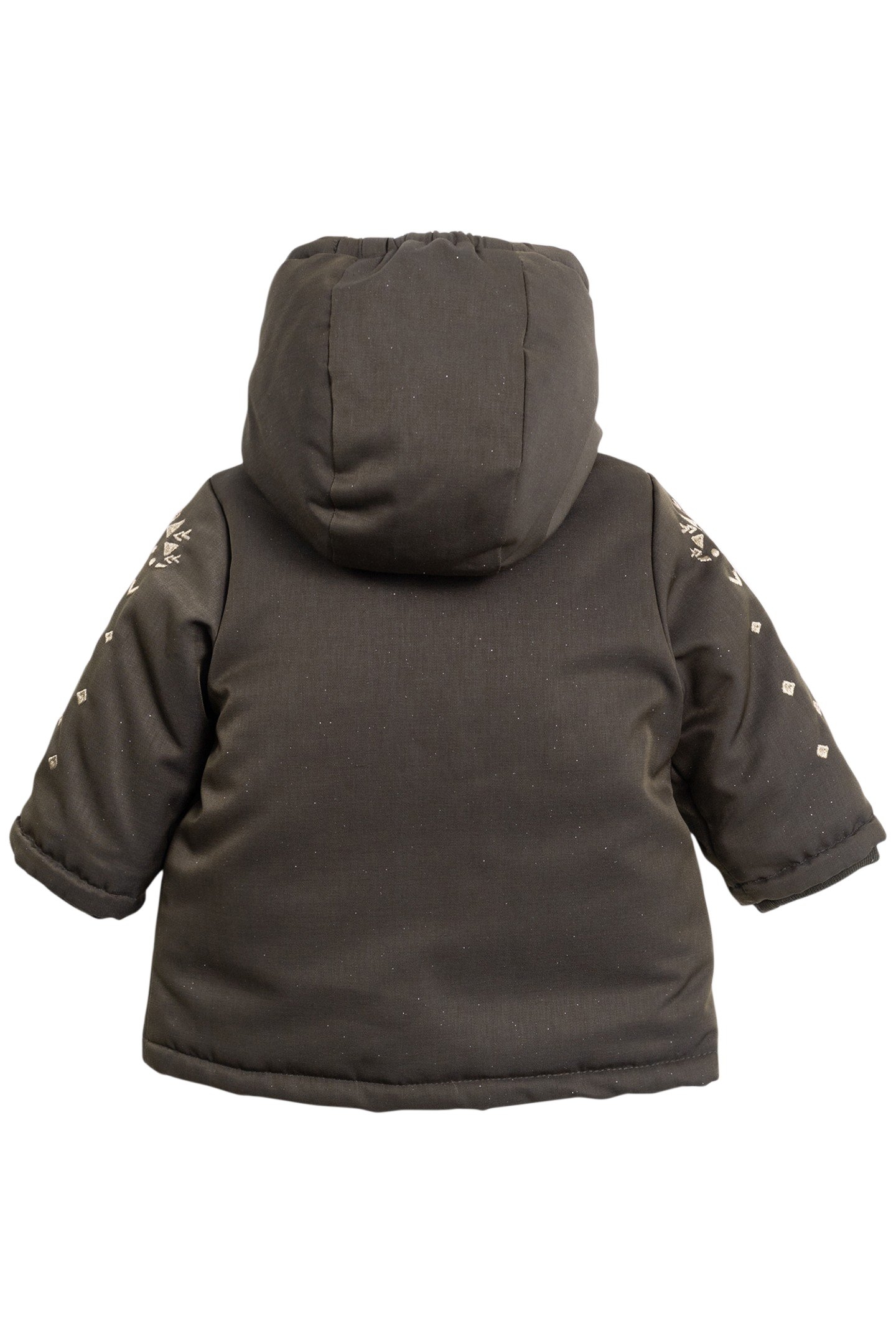 SEQUINED KHAKI PARKA WITH EMBROIDERED SLEEVES, BABY GIRL 2