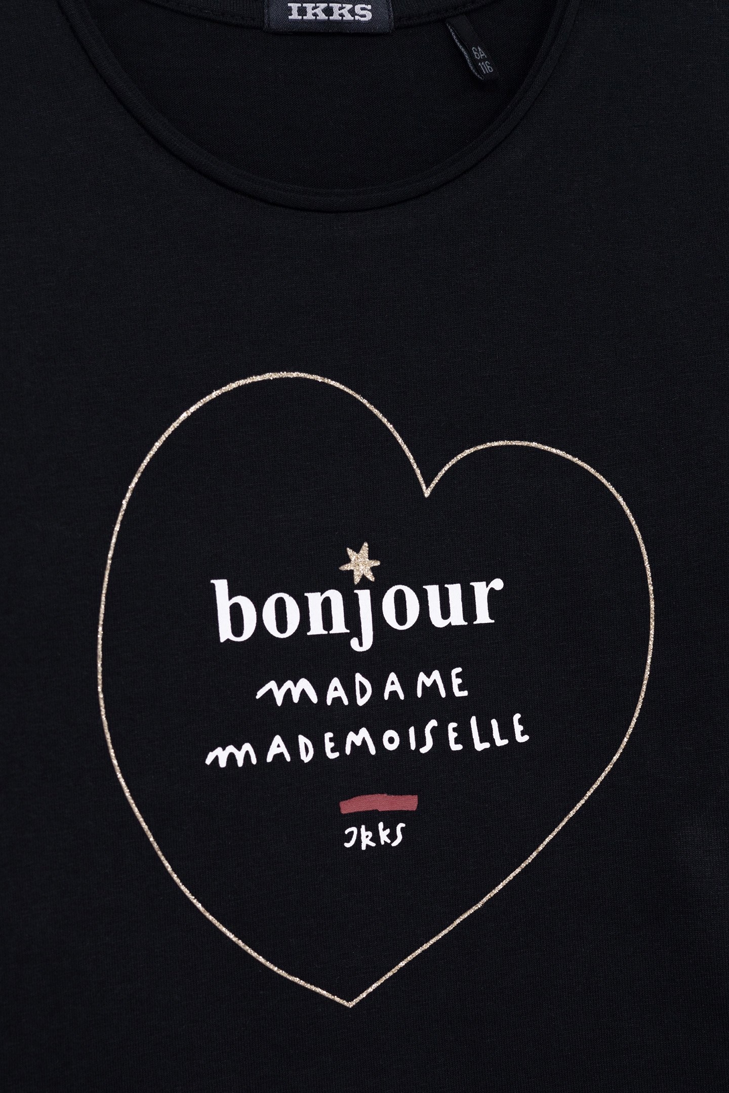 BLACK T-SHIRT ORGANIC COTTON GOLD HEART AND MESSAGE GIRL 3