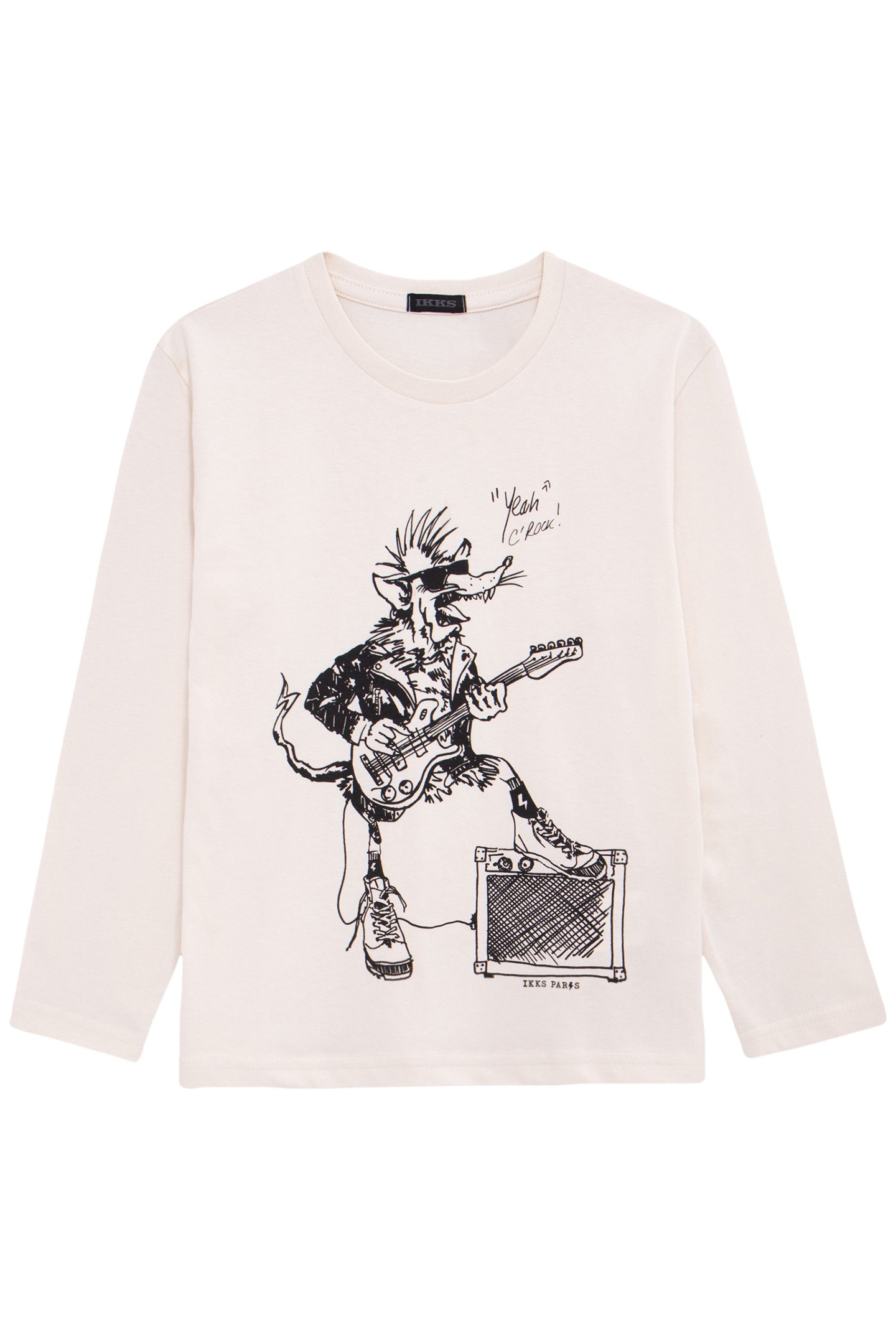 ECRU ORGANIC COTTON T-SHIRT BOY RAT-ROCKER DESIGN 1