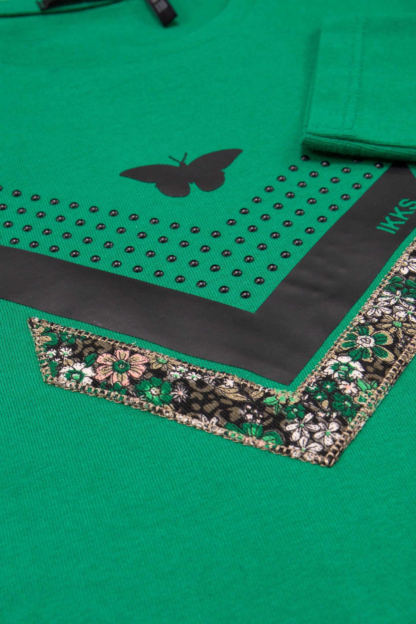 GIRL'S GREEN MULTI-MATERIAL HERRINGBONE T-SHIRT 5