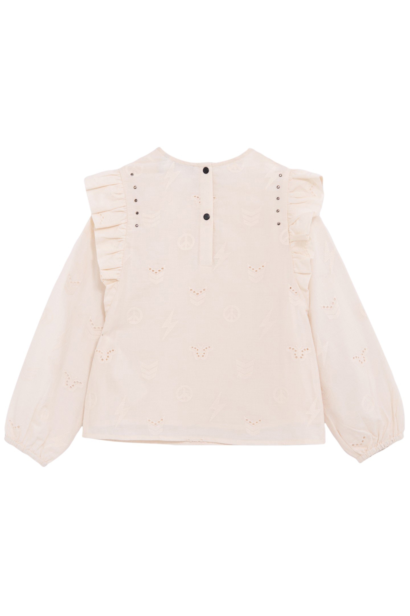 BLOUSE ECRU BRODERIE ANGLAISE MOTIFS ARMY FILLE 2