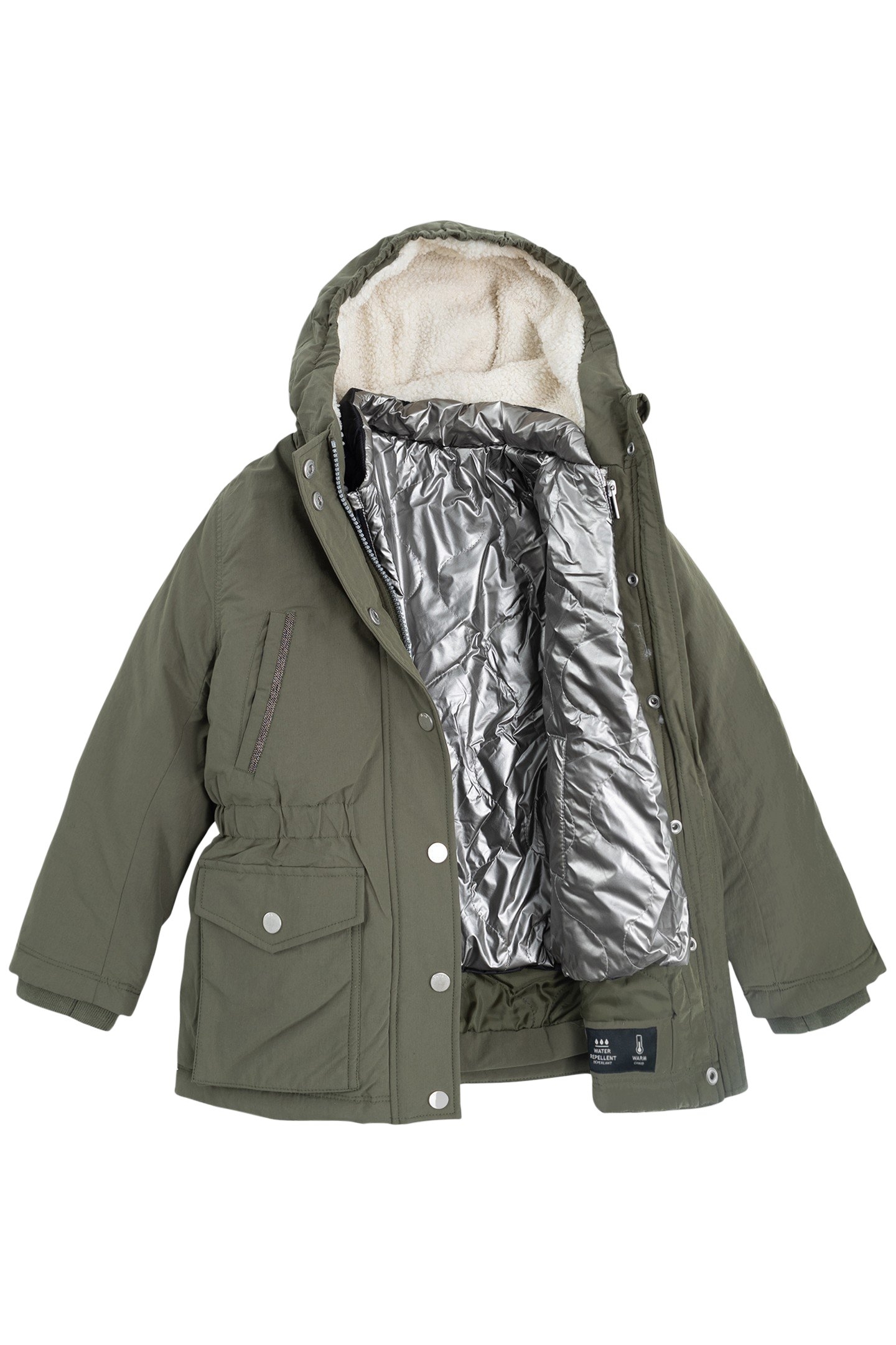 GIRL'S 3-IN-1 KHAKI PARKA WITH SILVER QUILTED DOWN JACKET 3