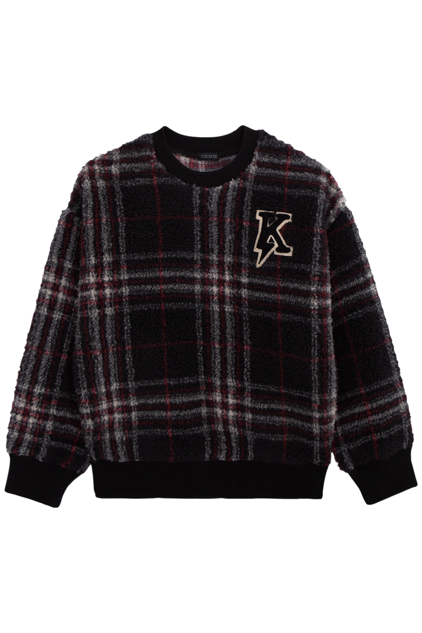 BOY'S BLACK RECYCLED SHERPA PLAID SWEATSHIRT 1