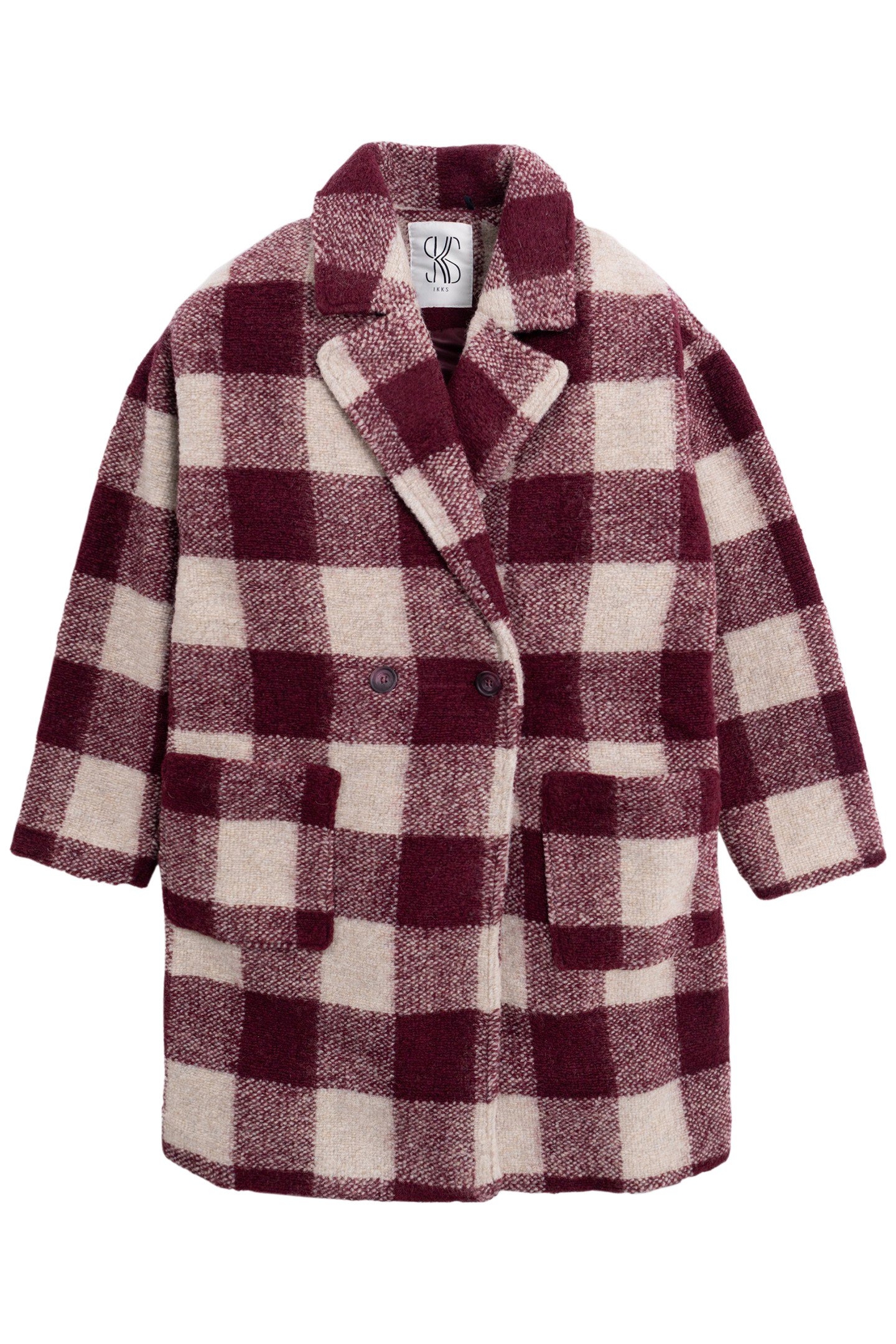 GIRL'S BURGUNDY WOOL PLAID COAT 1