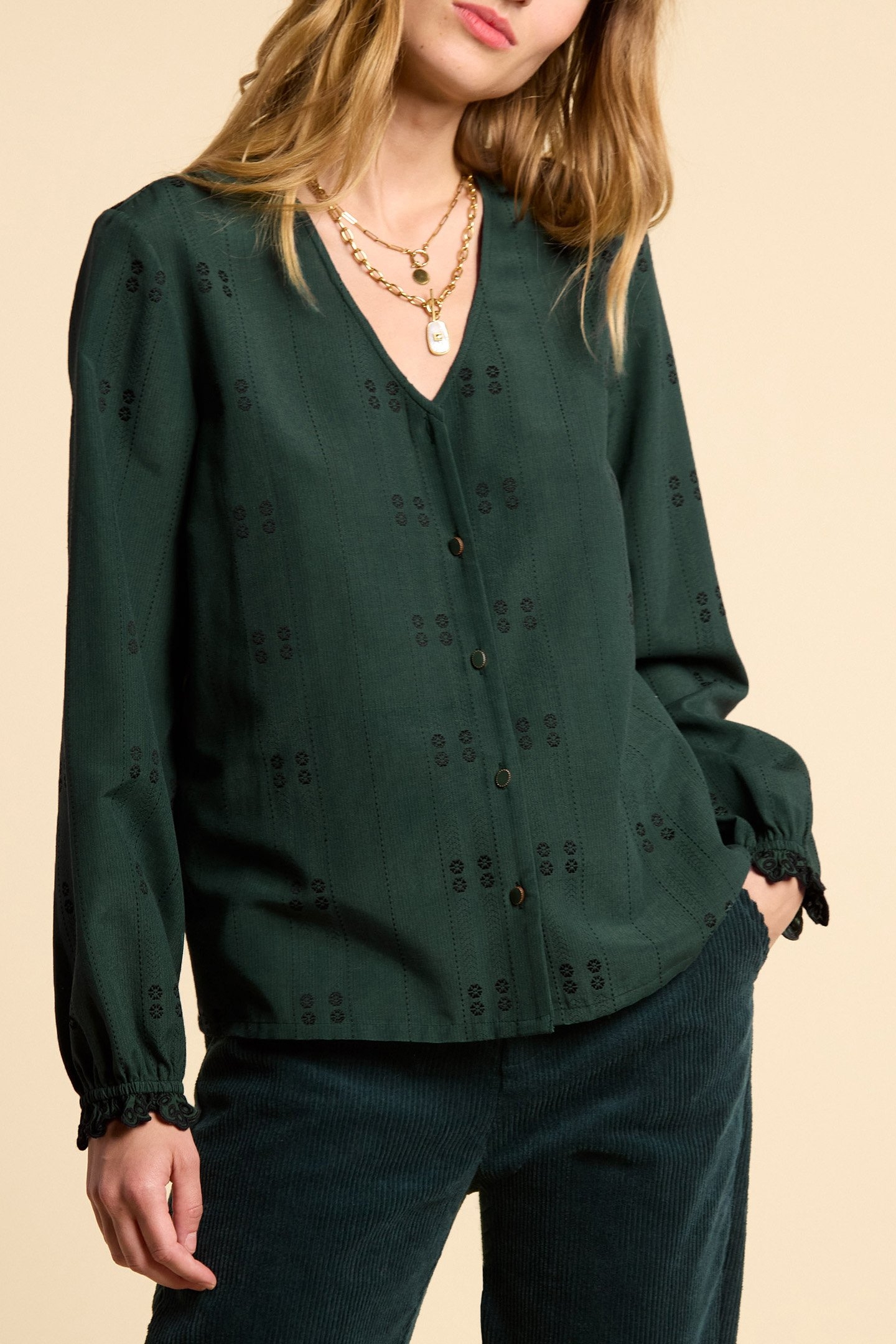 NIGHT GREEN EMBROIDERED BLOUSE 1