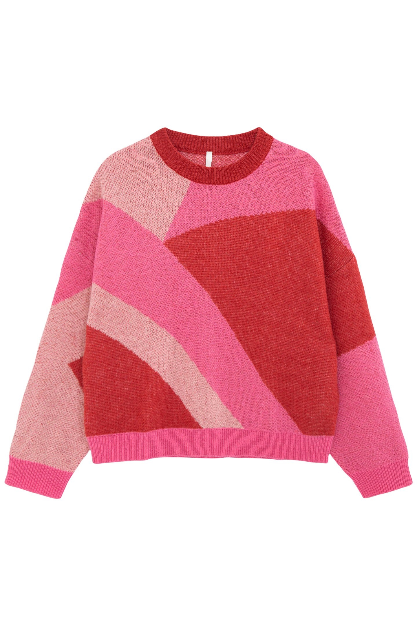 RED JACQUARD SWEATER WITH COLOR BLOCK PATTERN 3