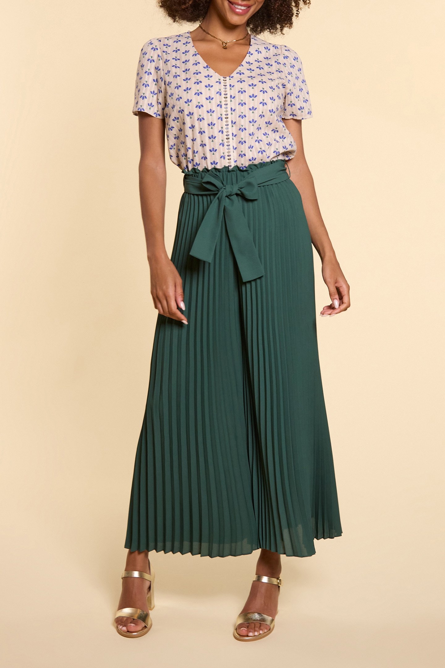 NIGHT GREEN PLEATED WIDE-LEG TROUSERS 1