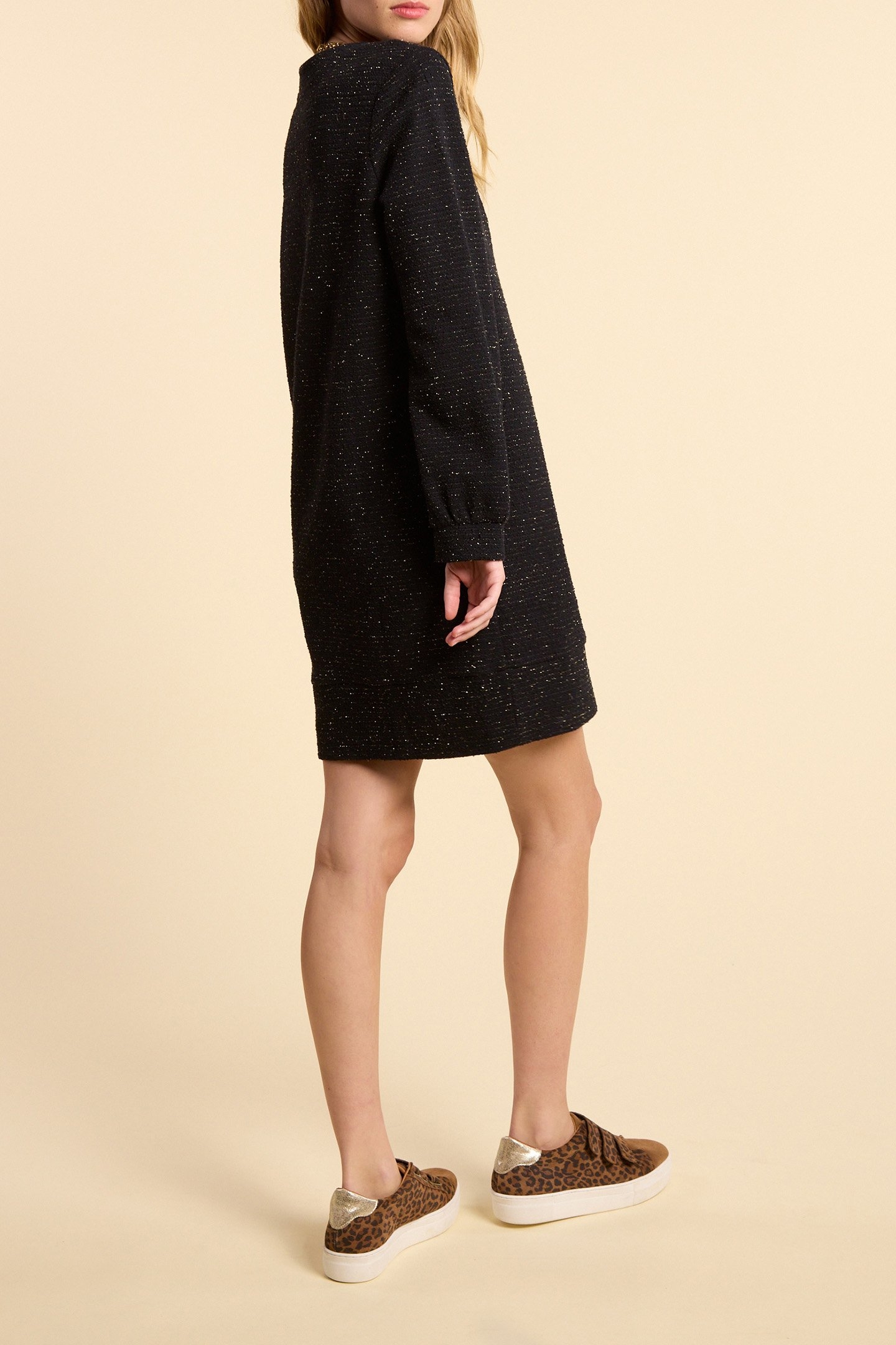 BLACK KNIT DRESS WITH GOLD STRIPES 2