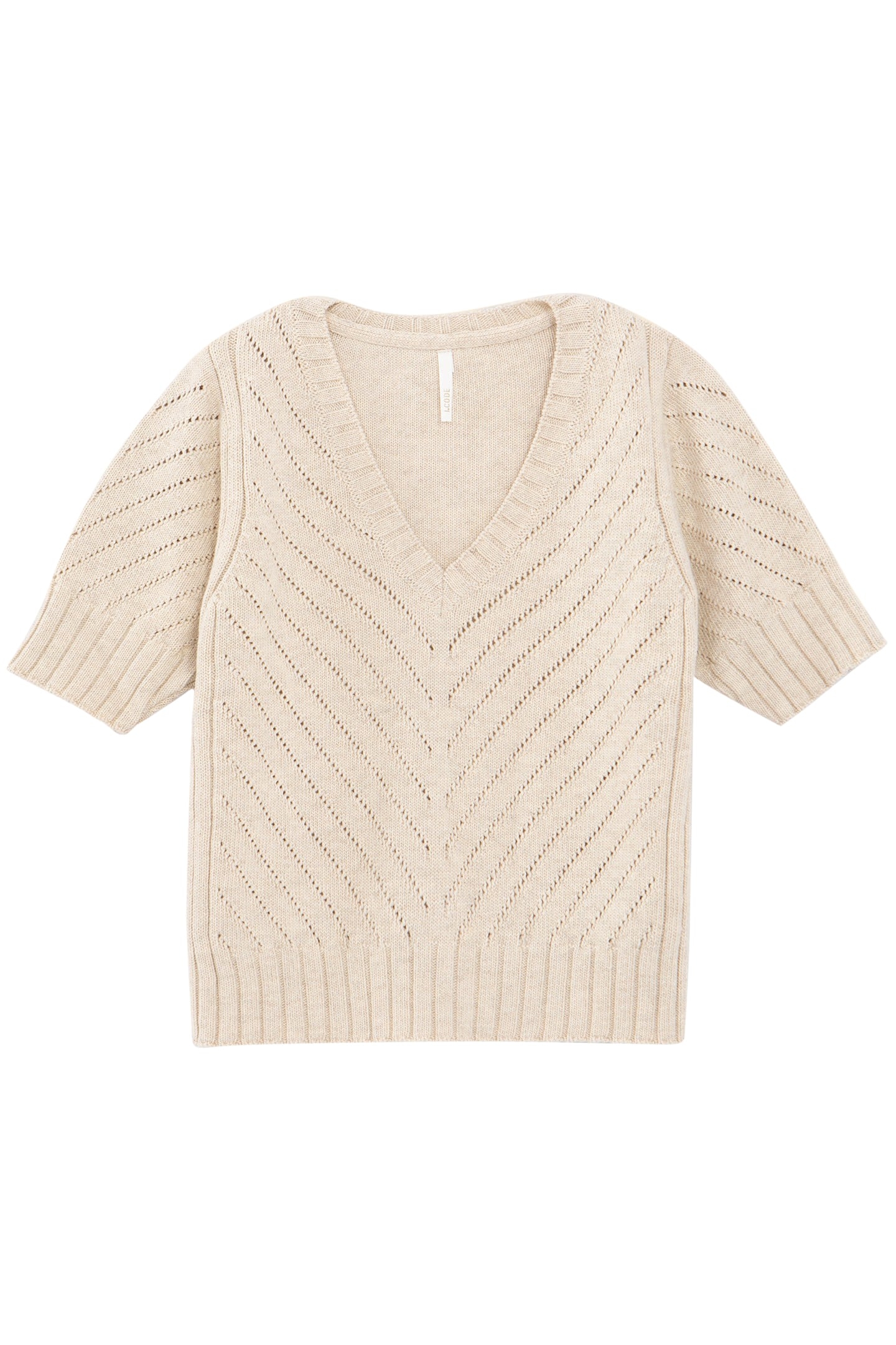 ECRU DECORATIVE KNIT SHORT SLEEVE SWEATER 3
