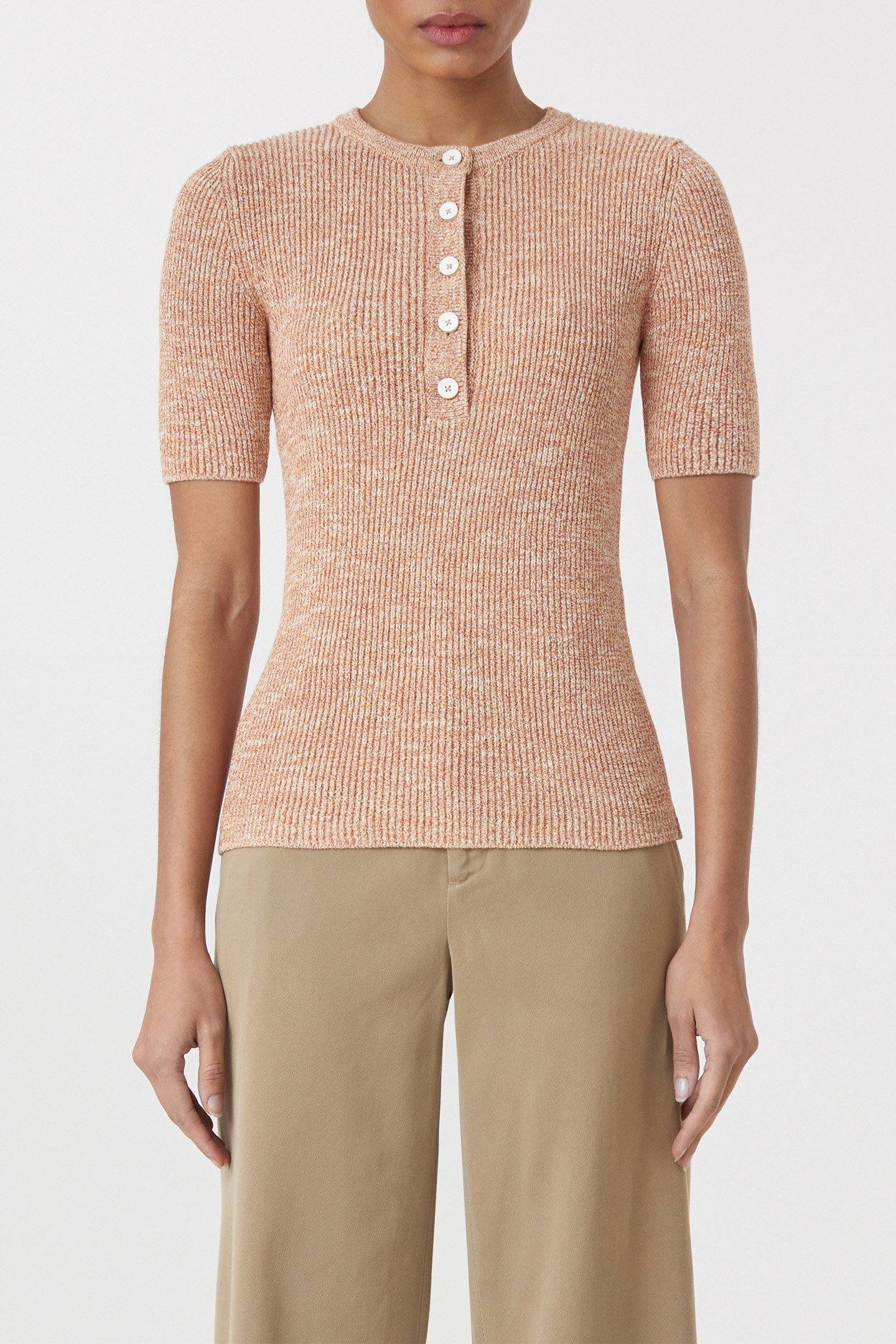 HENLEY SHORT SLEEVE KNITS GOLDEN CINNAMON 1