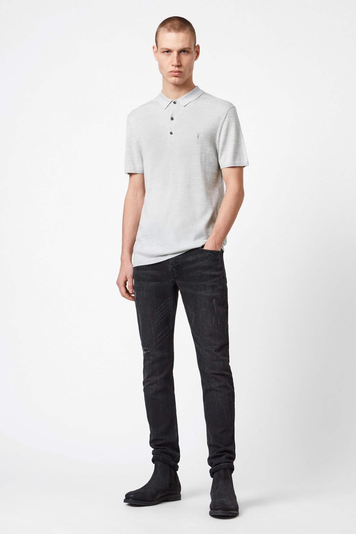 MODE MERINO SS POLO LIGHT GREY MARL 2