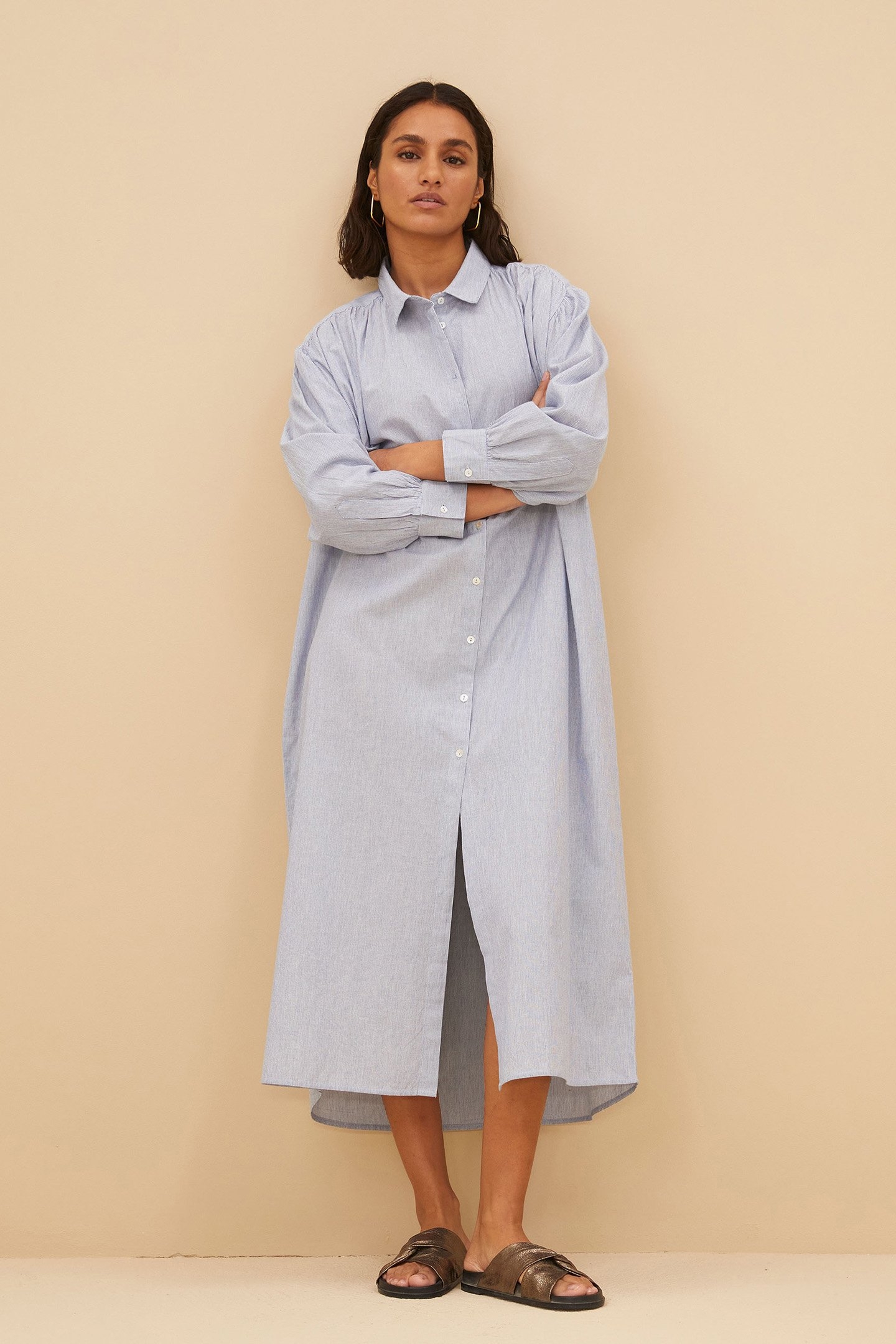 PIN STRIPE SHIRT DRESS INDI GREY 5