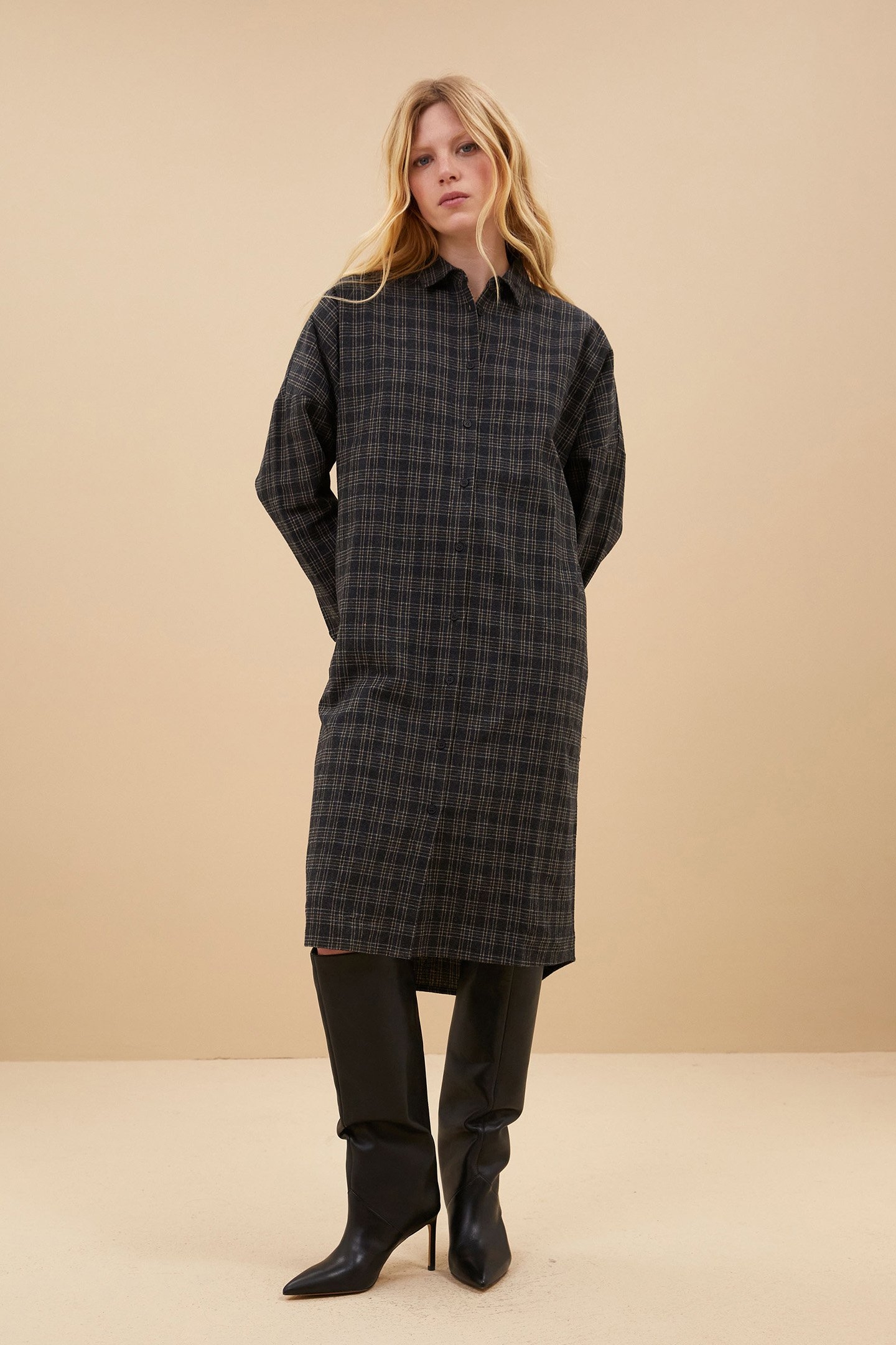 SMALL CHECK DRESS CARAMEL 5