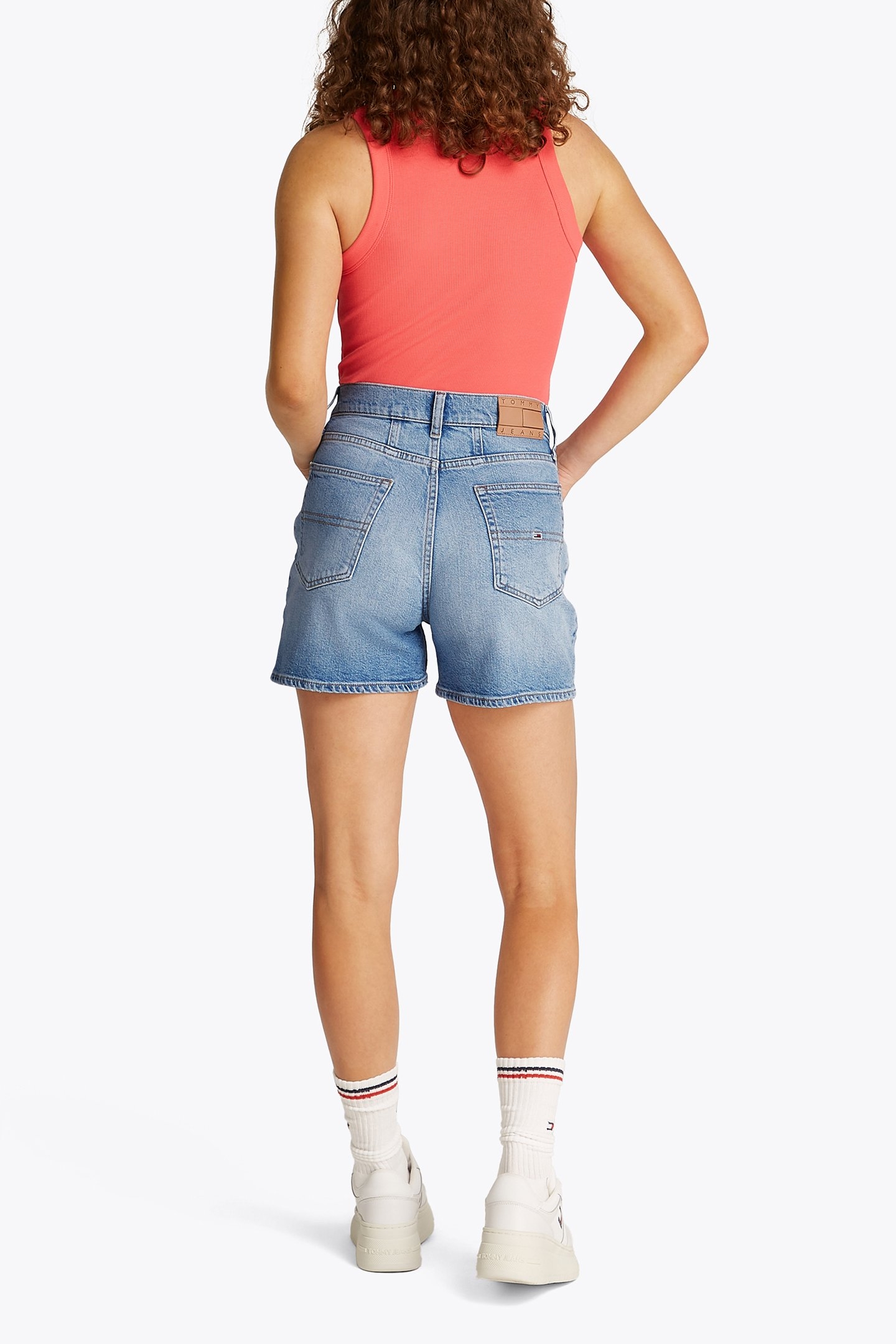 MOM HIGH-WAISTED SKINNY FIT SHORTS BLUE 4