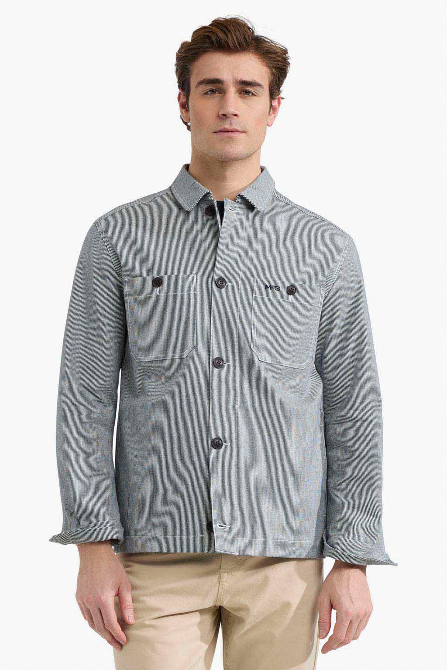 COTTON STRIPED SHIRT JACKET NAVY 1